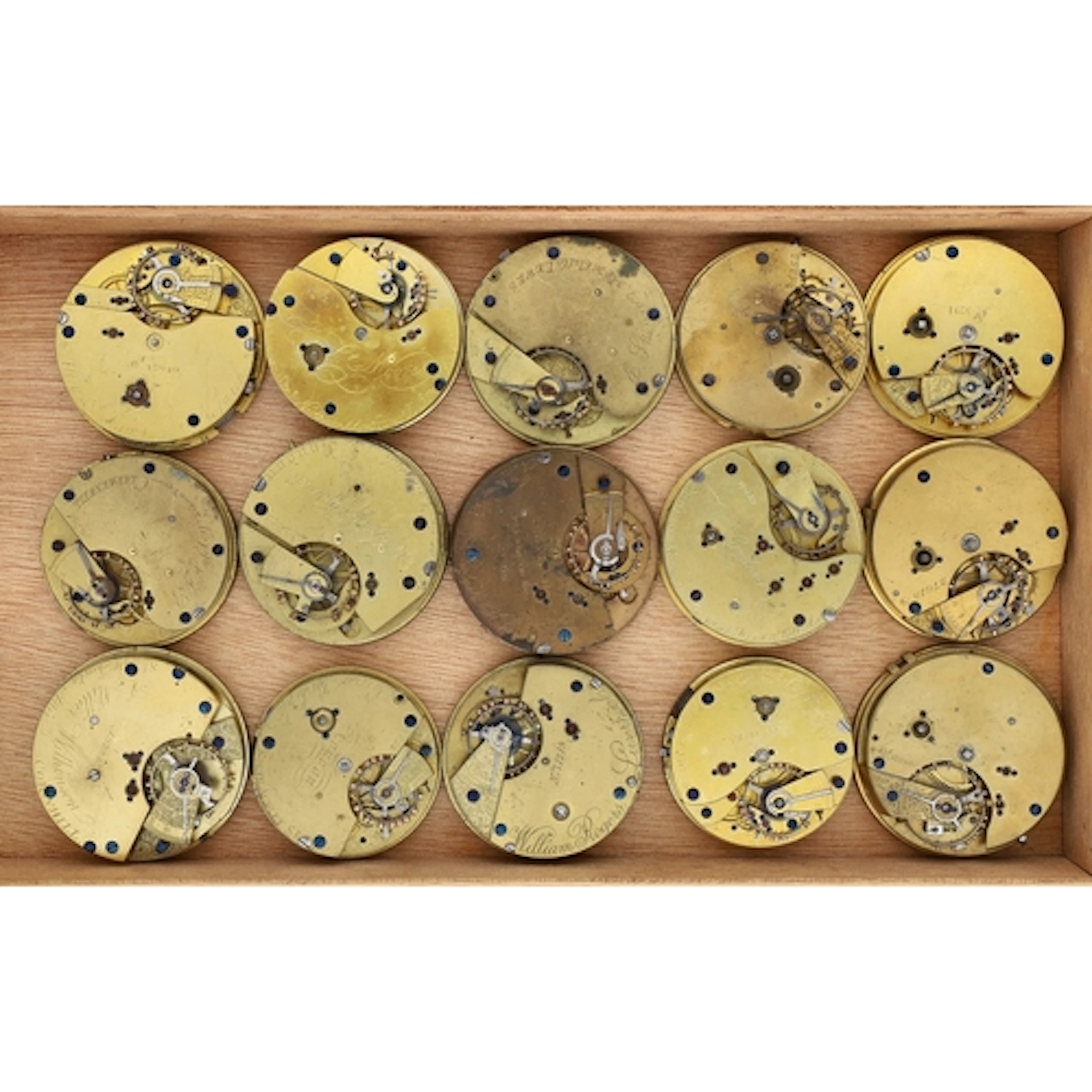 Four fusee lever pocket watch movements for repair; together...