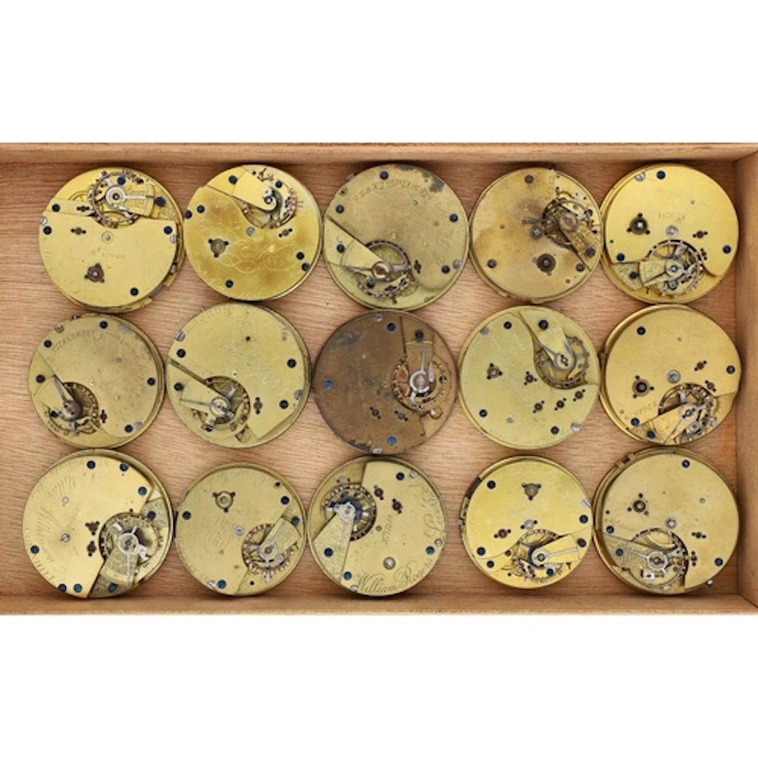Four fusee lever pocket watch movements for repair; together...