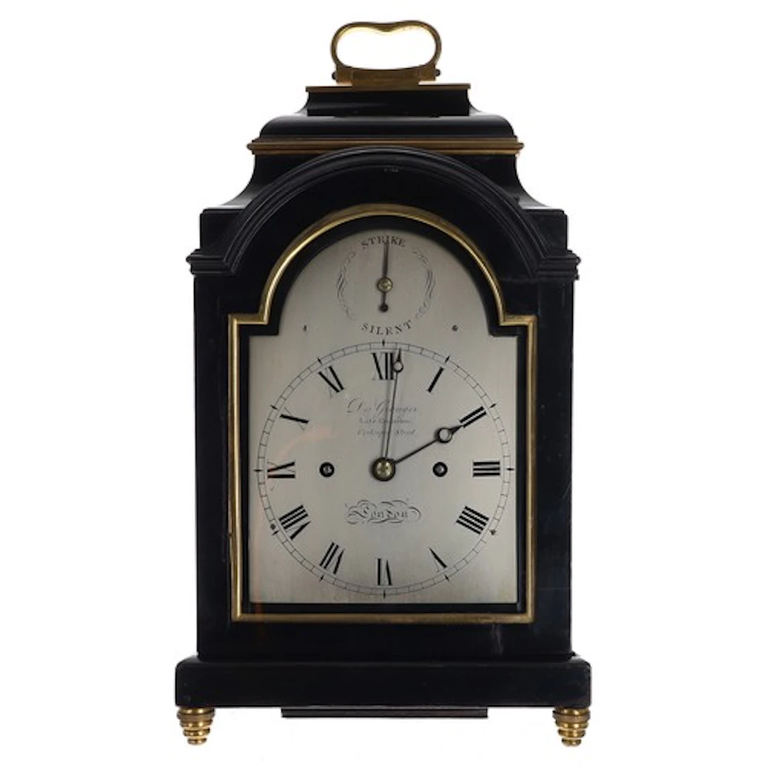 Good Regency ebony and gilt-brass bracket clock, the 5" dial...