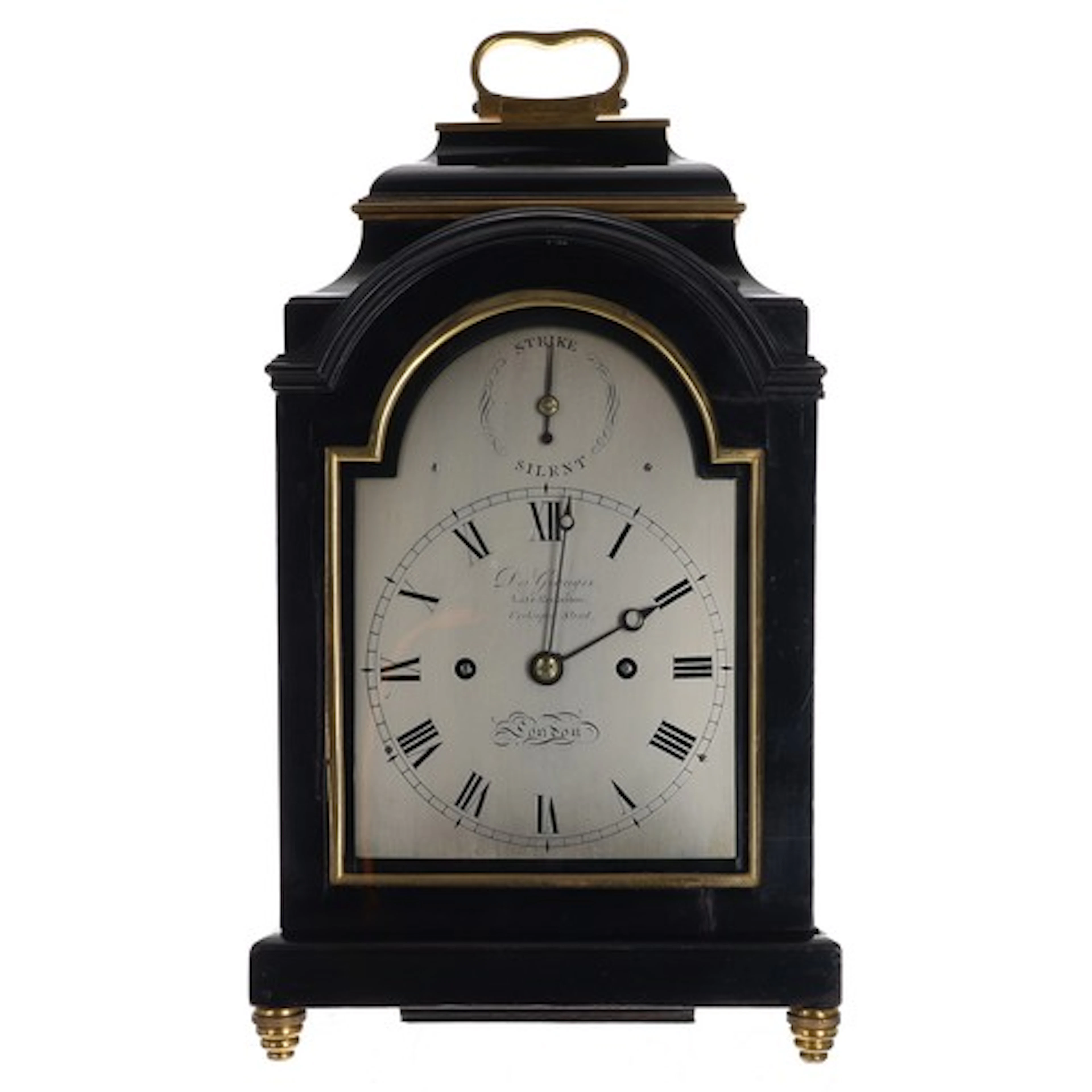 Good Regency ebony and gilt-brass bracket clock, the 5" dial...