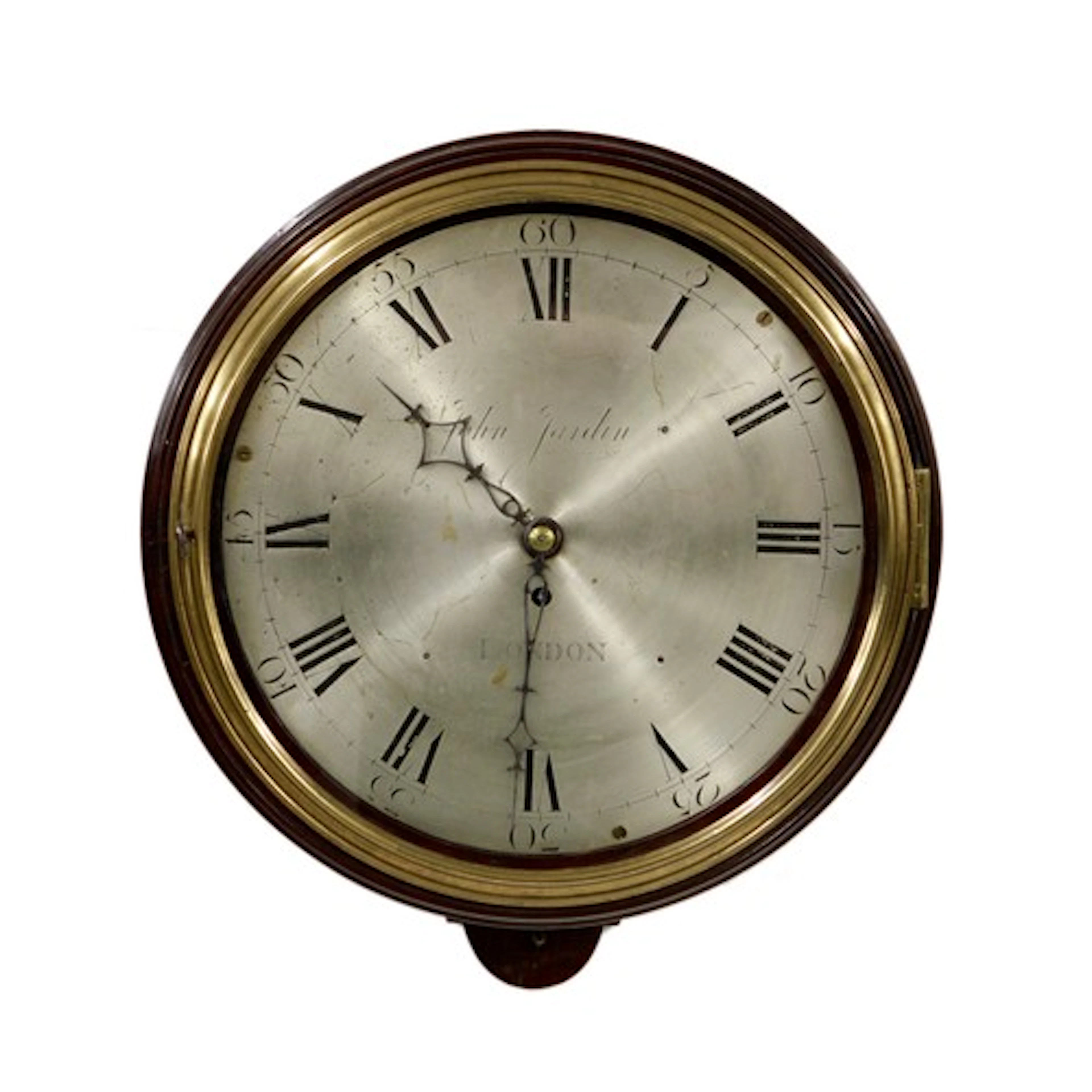 English late 18th century mahogany single fusee wall dial cl...