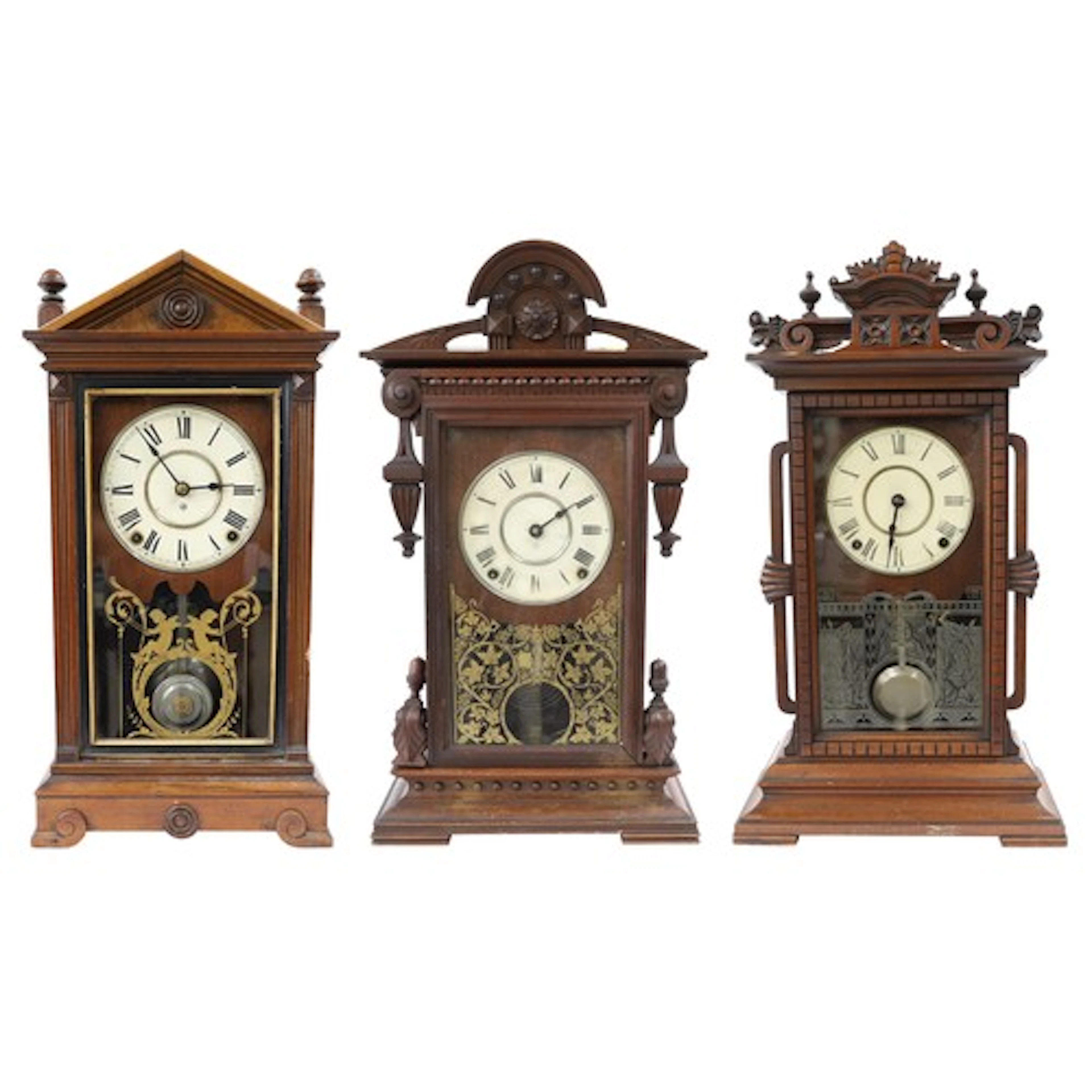 Three similar Seth Thomas American shelf clocks, the tallest...