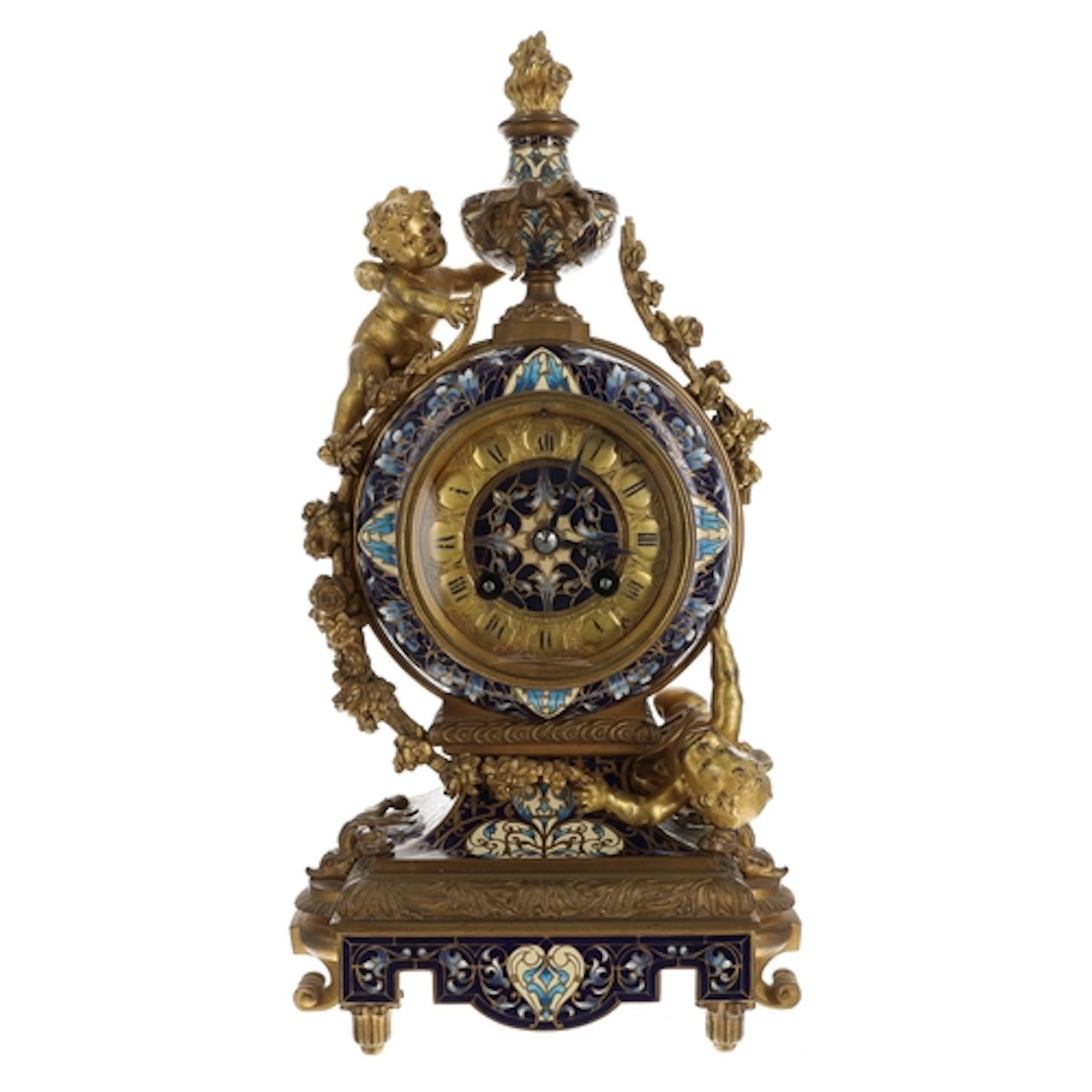 Attractive 19th century French ormolu and champlevé mantel c...
