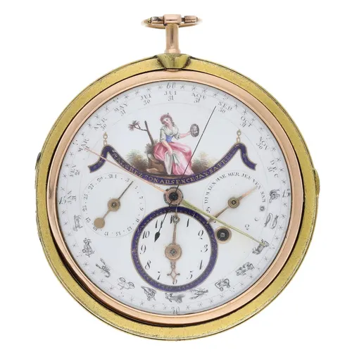 Continental 18ct centre seconds calendar double wheel duplex...