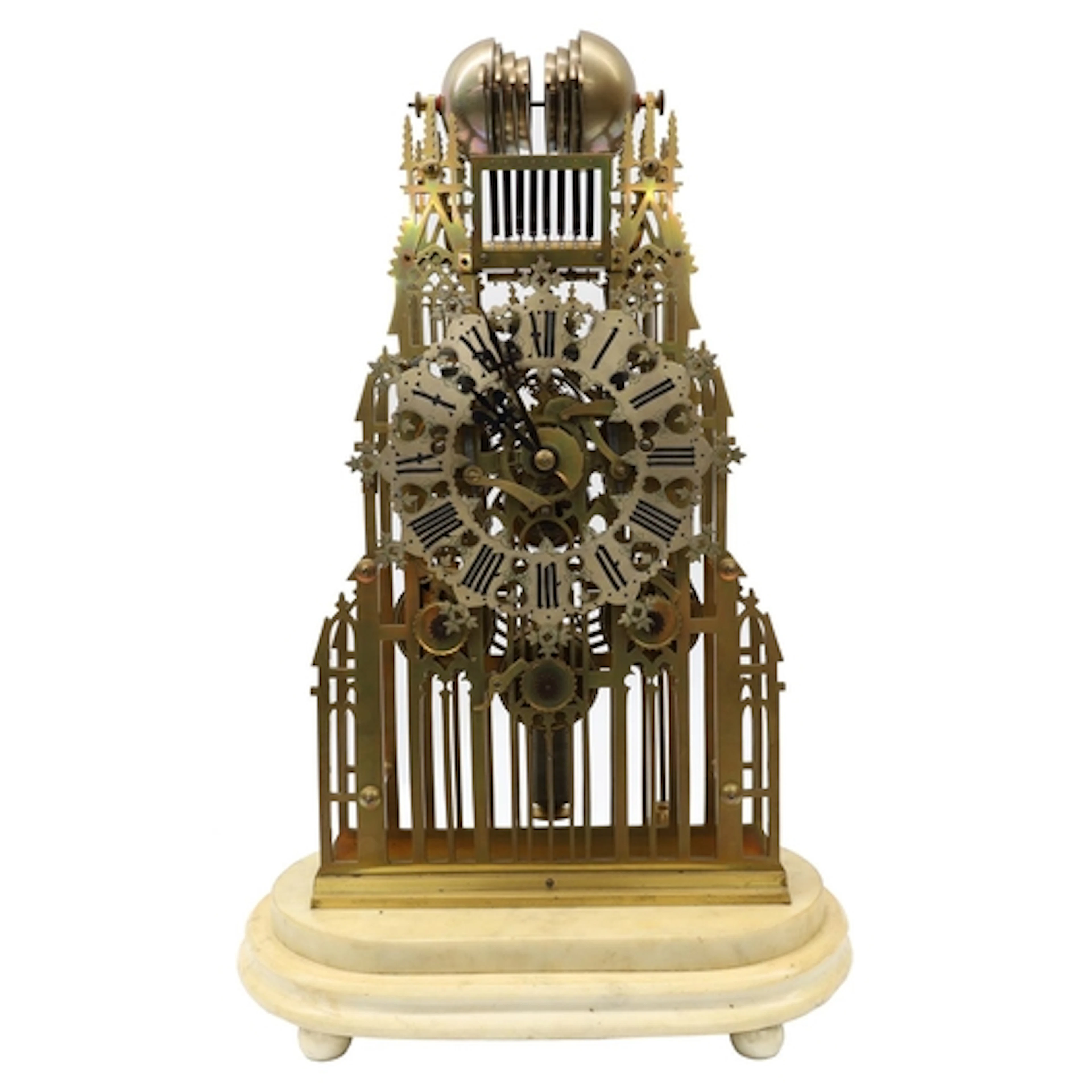 Fine and impressive Victorian brass quarter chiming triple f...