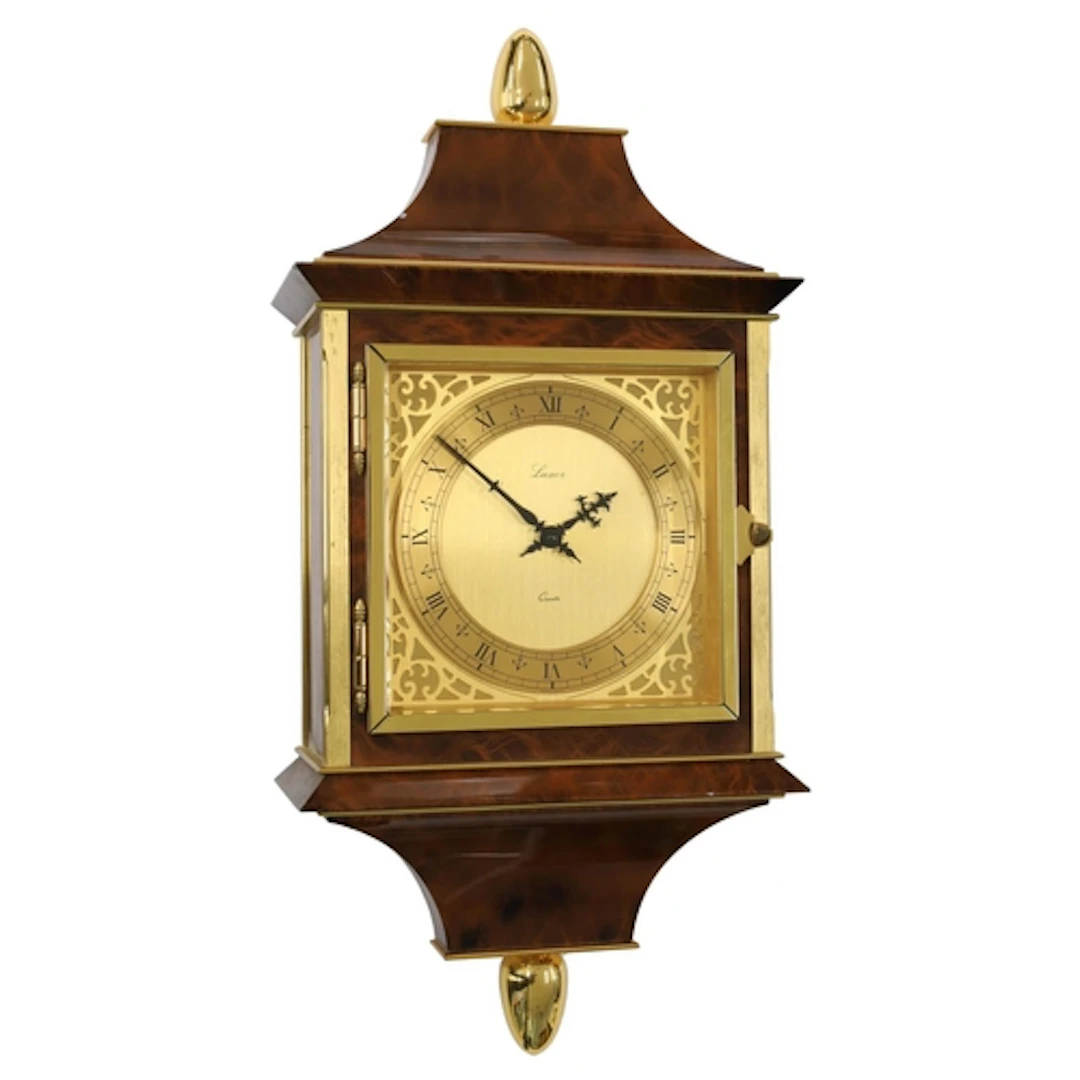 Luxor Swiss quartz wall clock, circa 1970s, 5” brass chapter...