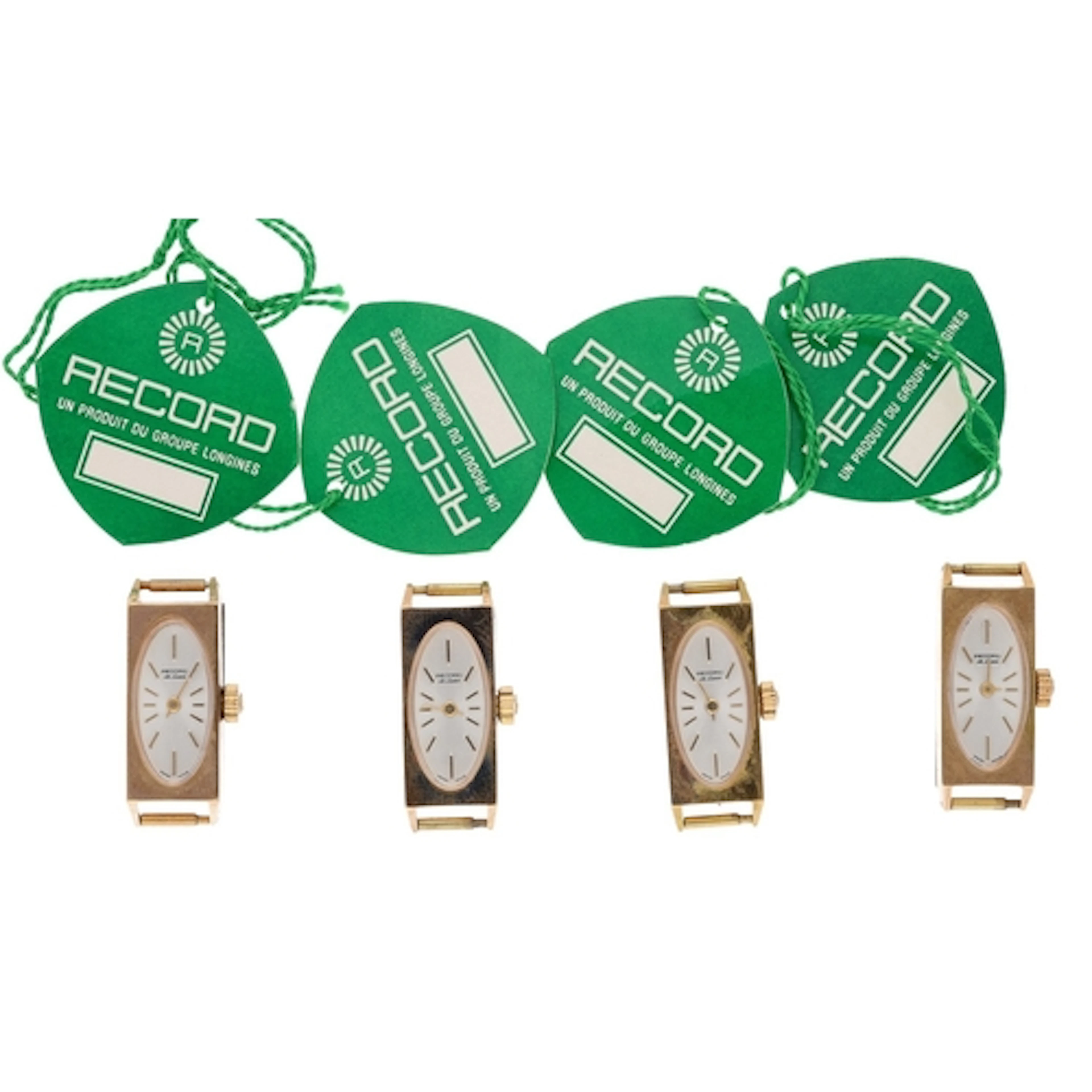 Four Record De Luxe rectangular gold plated and stainless st...