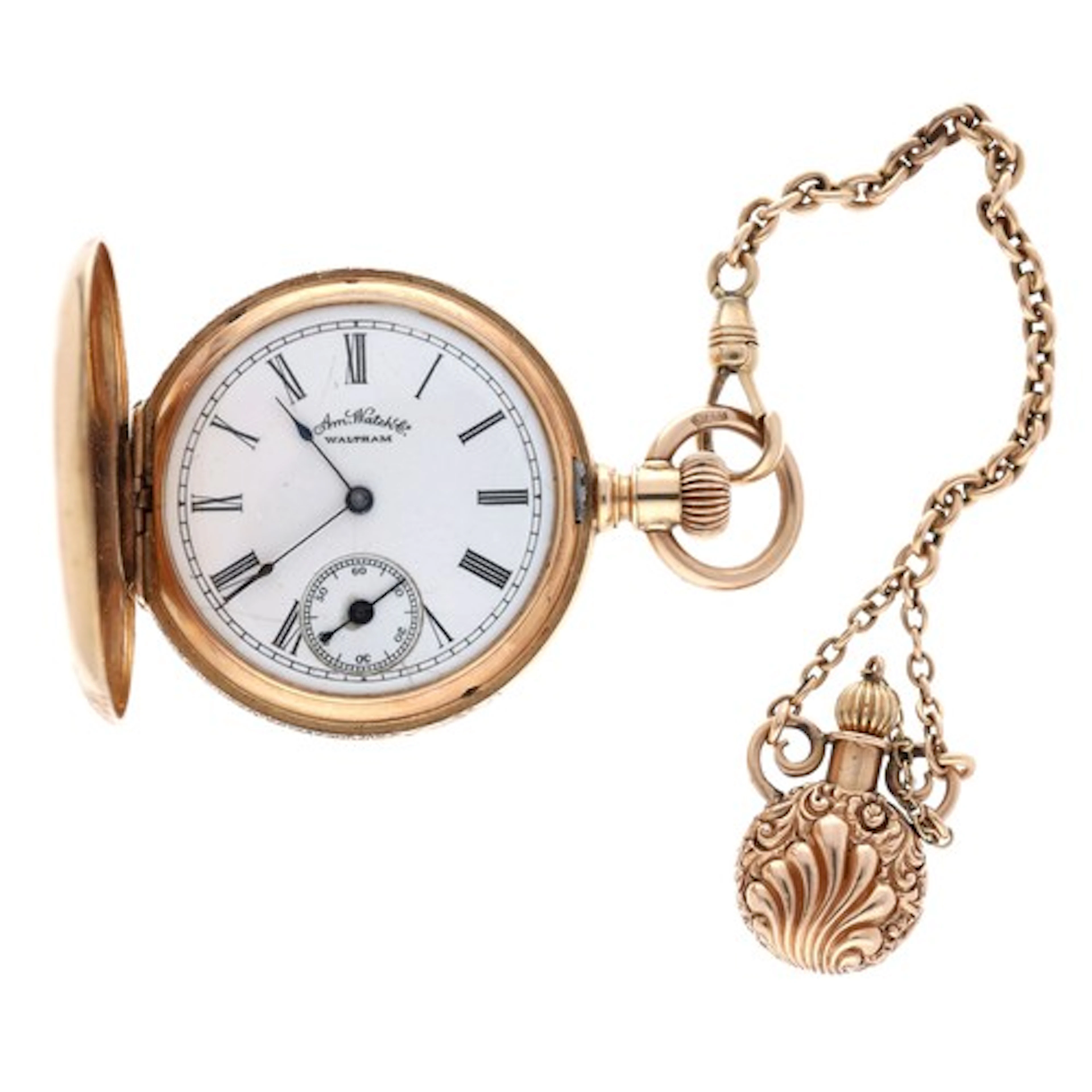 American Waltham 14ct hunter engraved fob watch, serial no. ...