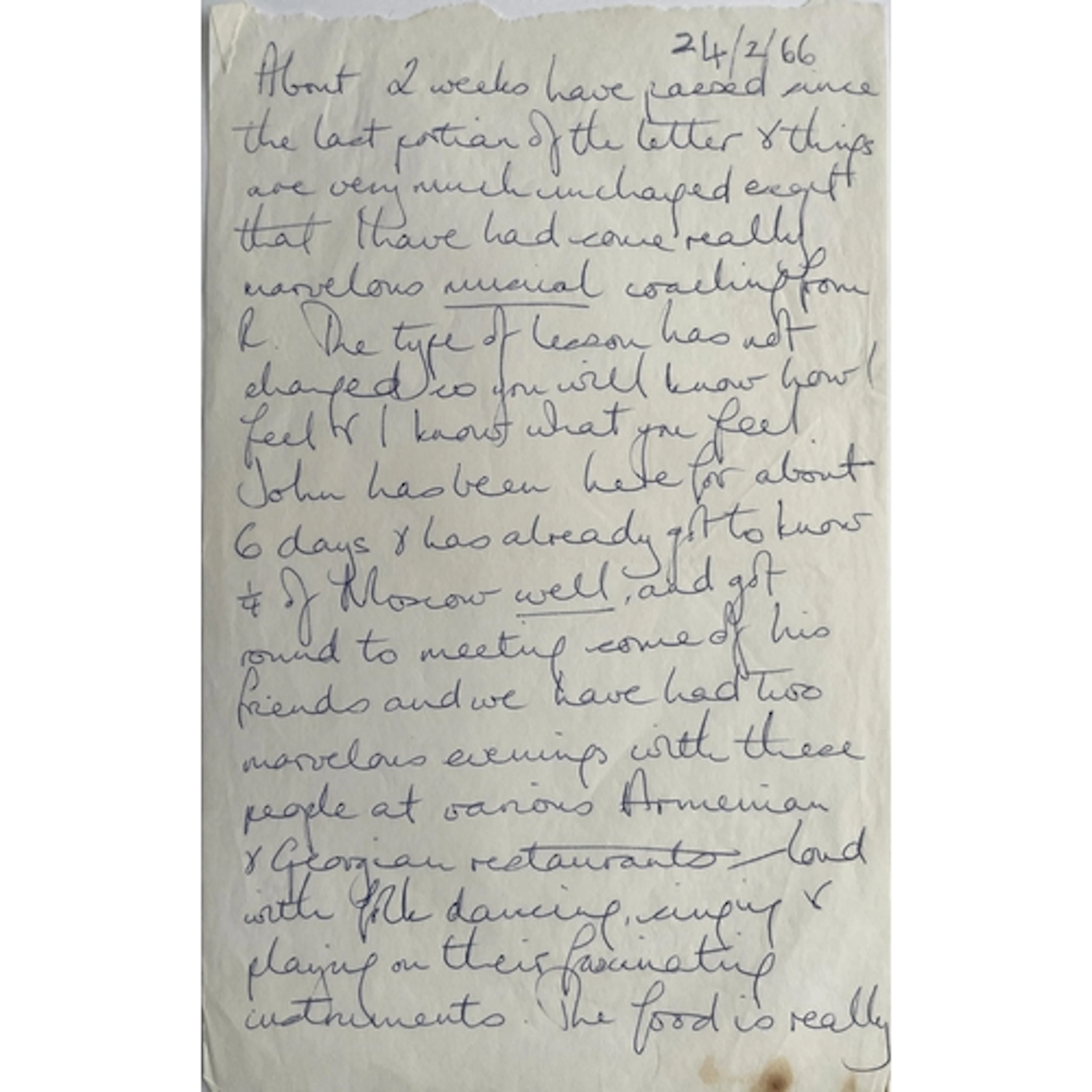 Letter to Mum from Jacqueline du Pré [no sign-off]. 24/2/66 ...