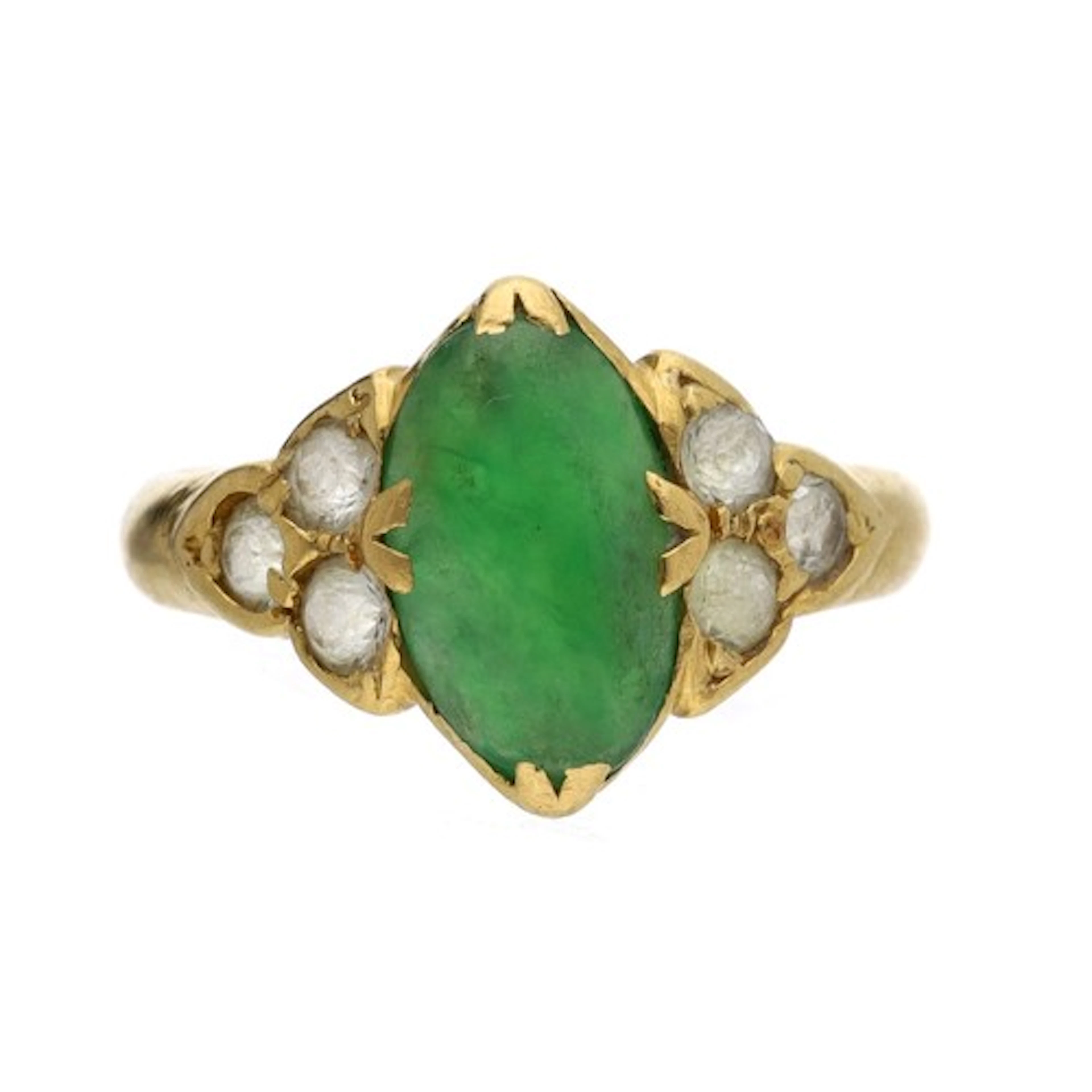Yellow metal jade and diamond ring, 3.6gm, width 12mm, ring ...