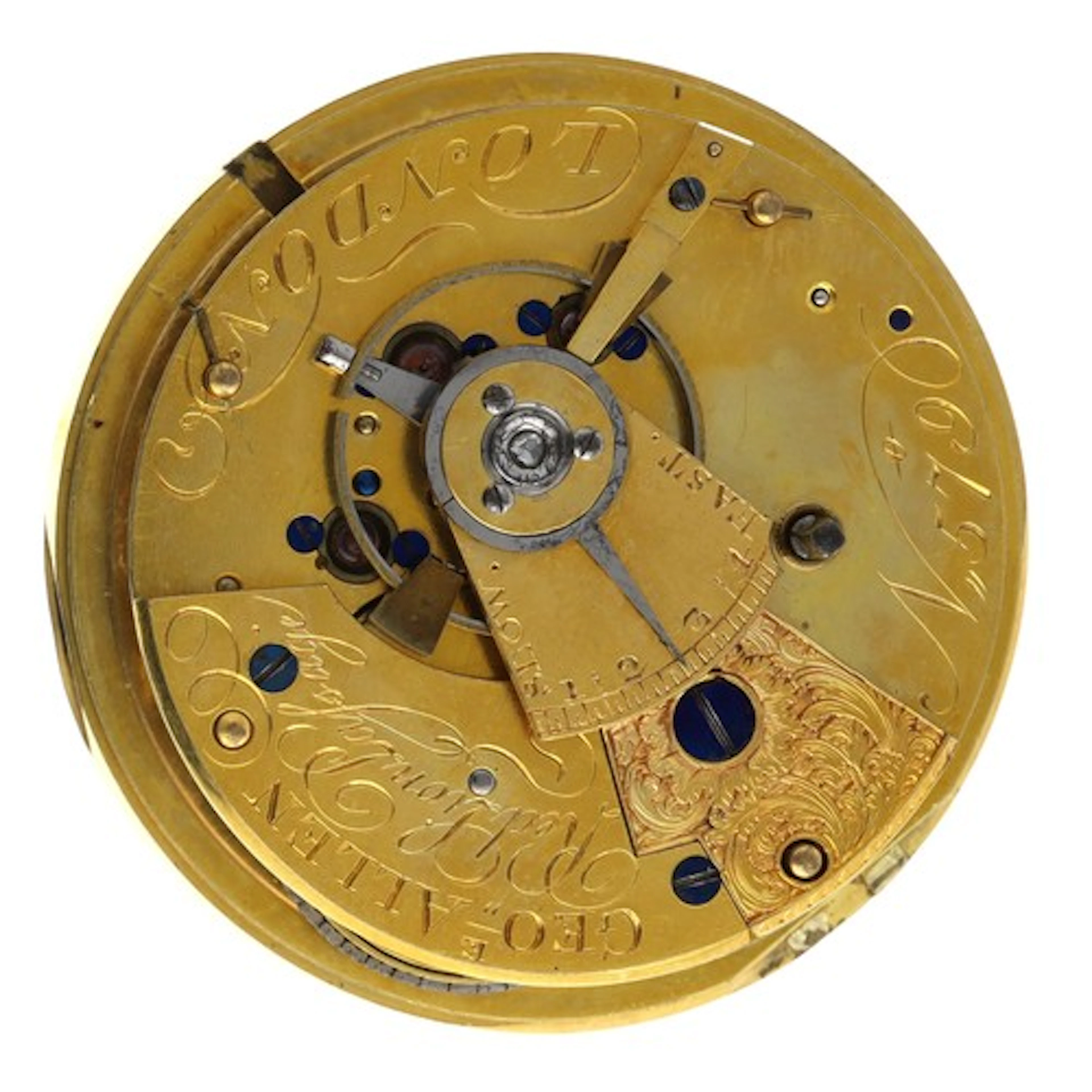 George Allen, London - fusee duplex pocket watch movement, s...