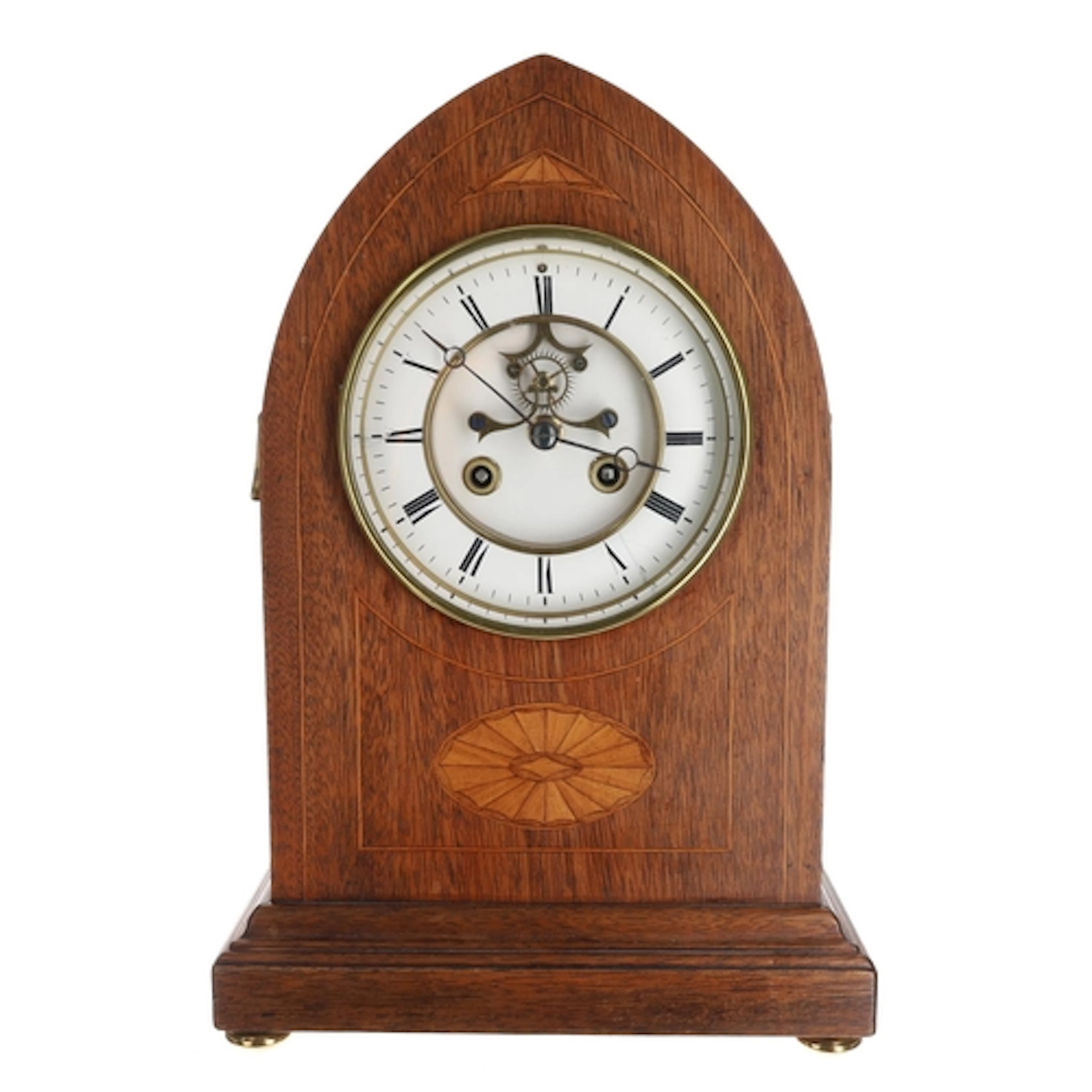 French 19th century mahogany inlaid two train lancet mantel ...