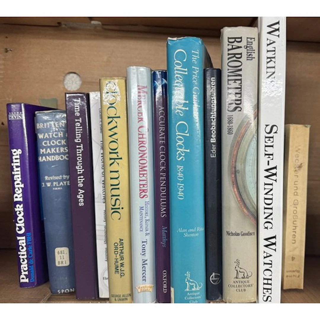 Box containing books on a variety of horological topics ** ...