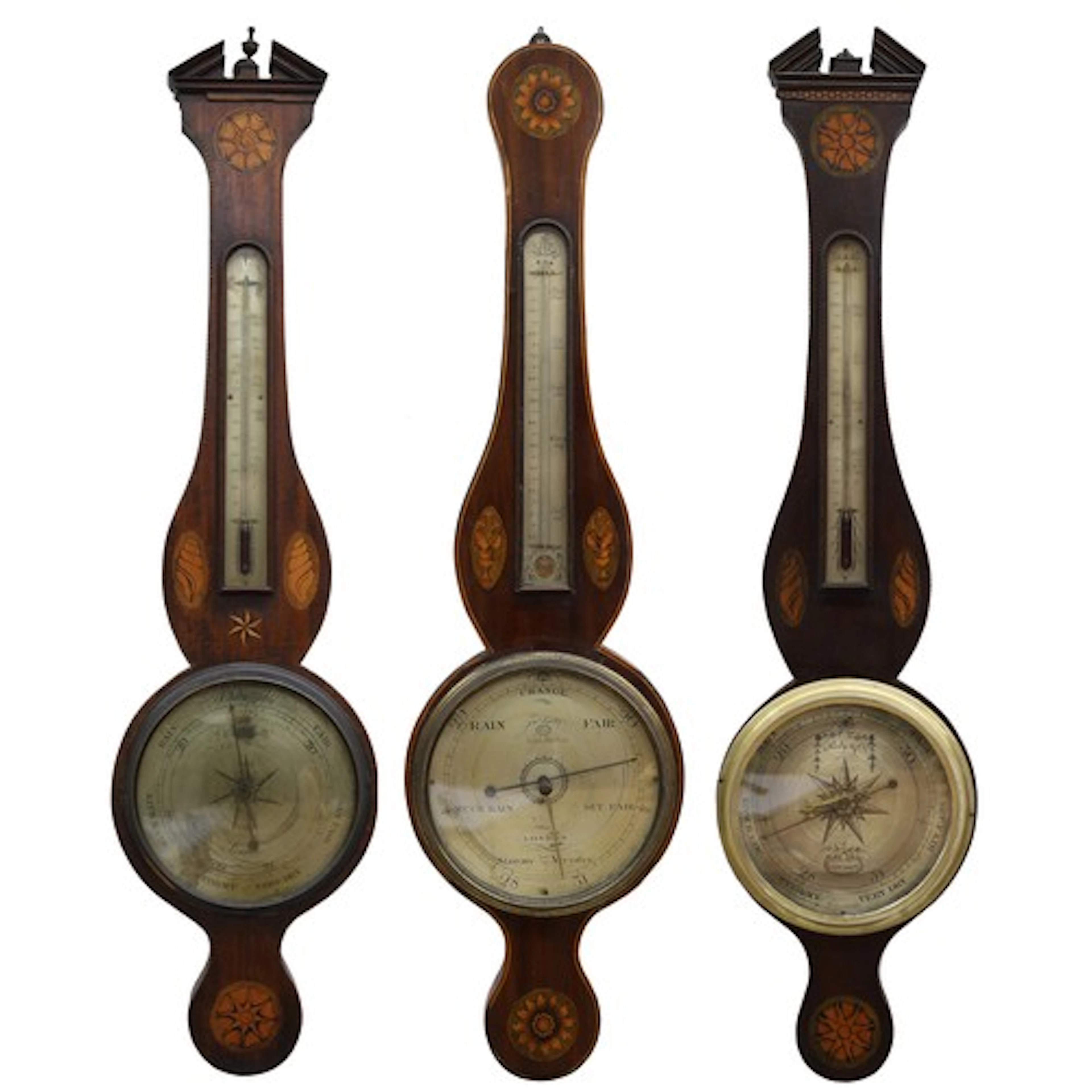 Group of three 19th century inlaid wheel barometers by Londo...