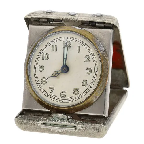Art Deco metal cased folding travel purse watch, silvered di...