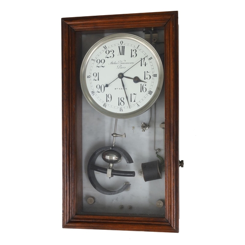 French mahogany electric wall clock timepiece by Vaucanson, ...