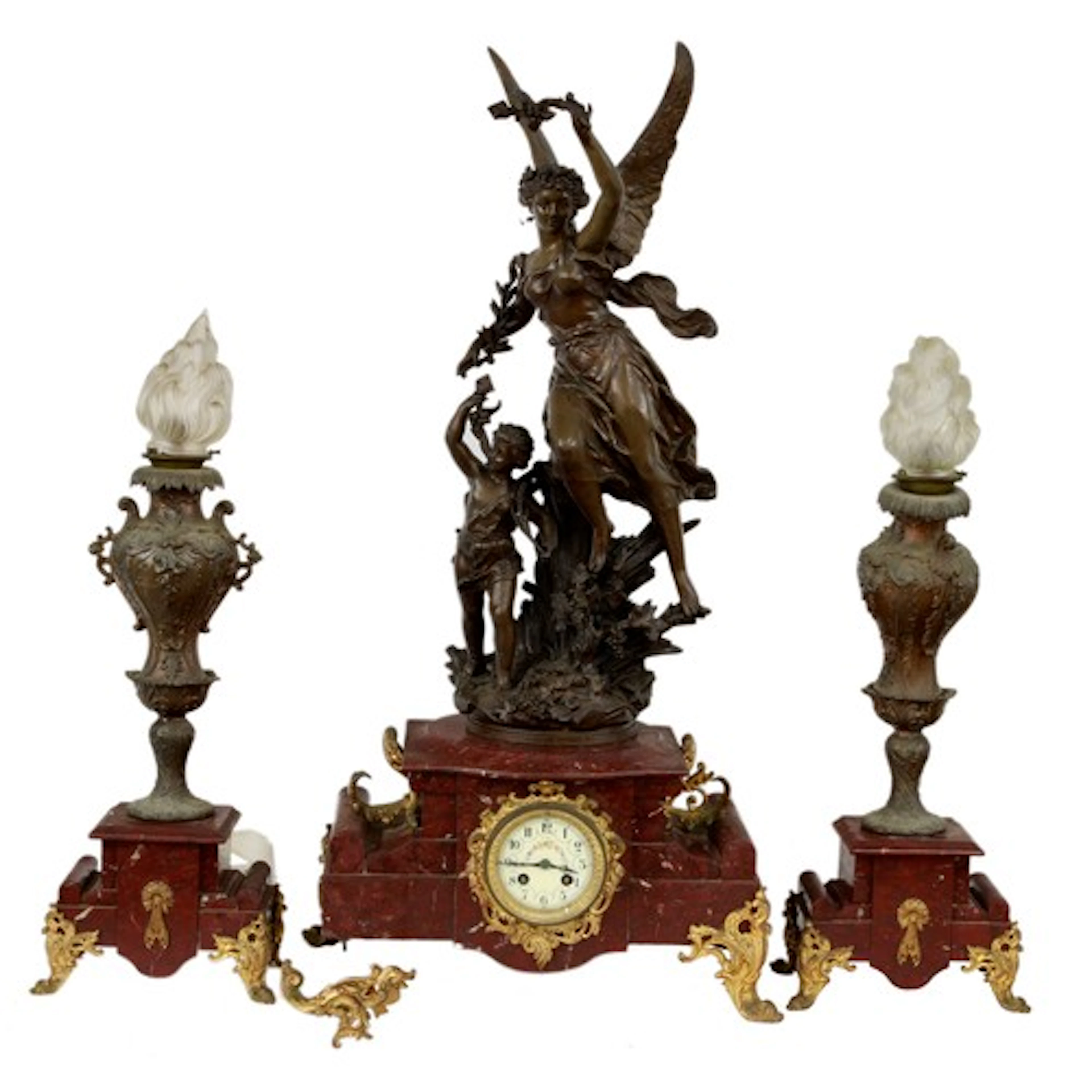 Large decorative late 19th century French rouge marble and g...