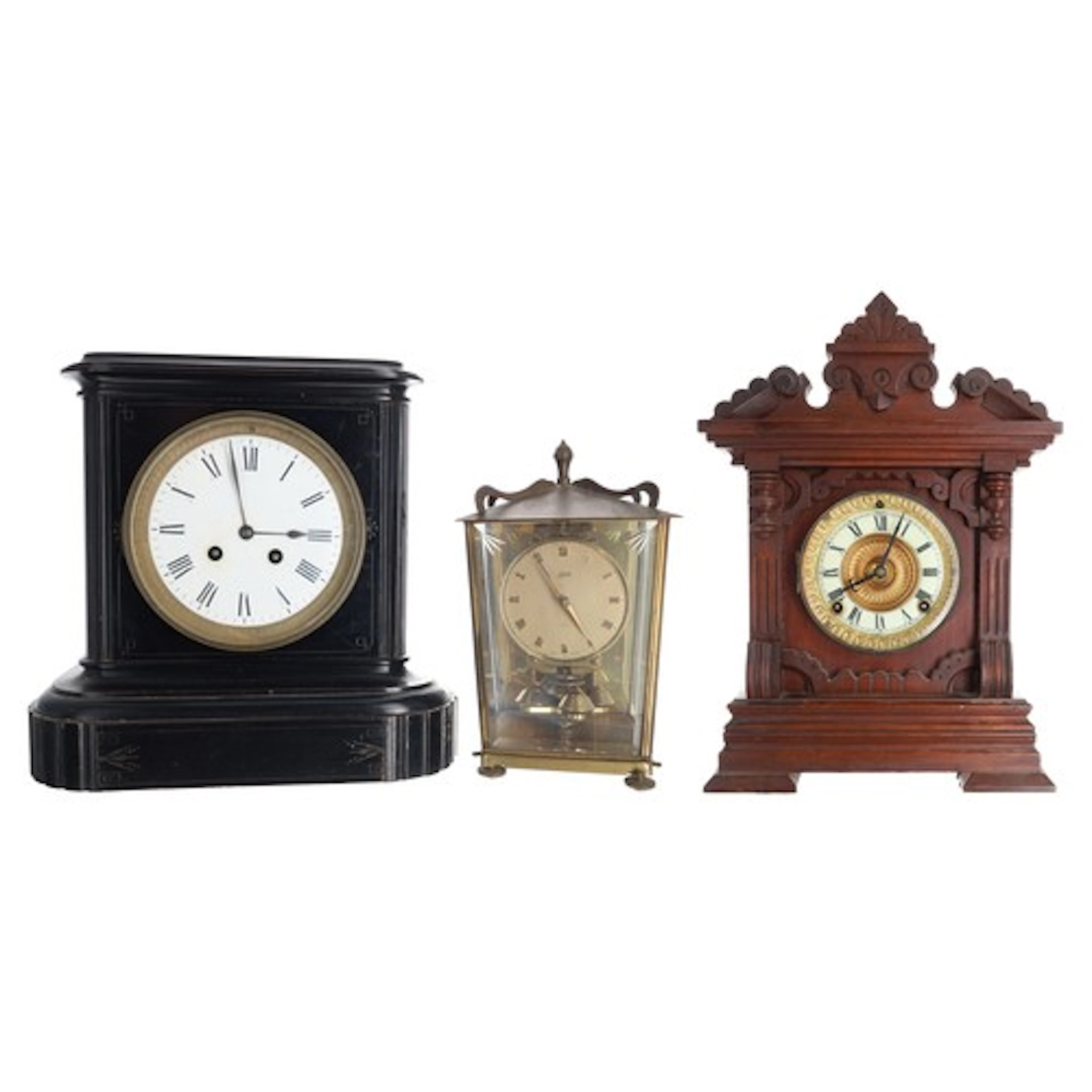 French ebonised two train mantel clock, 5" white Roman numer...
