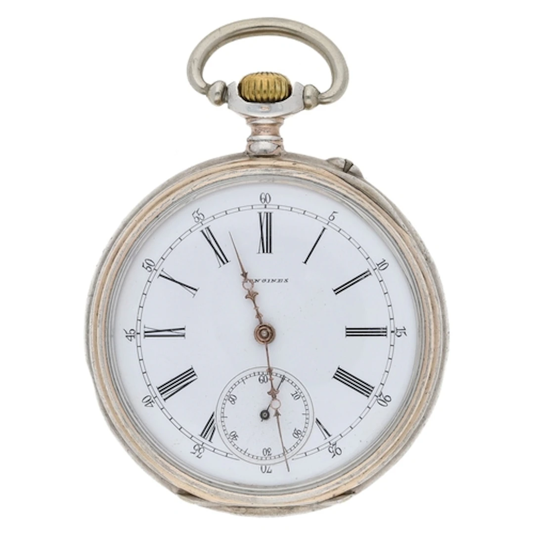 Longines silver (0.800) lever pocket watch, signed movement ...