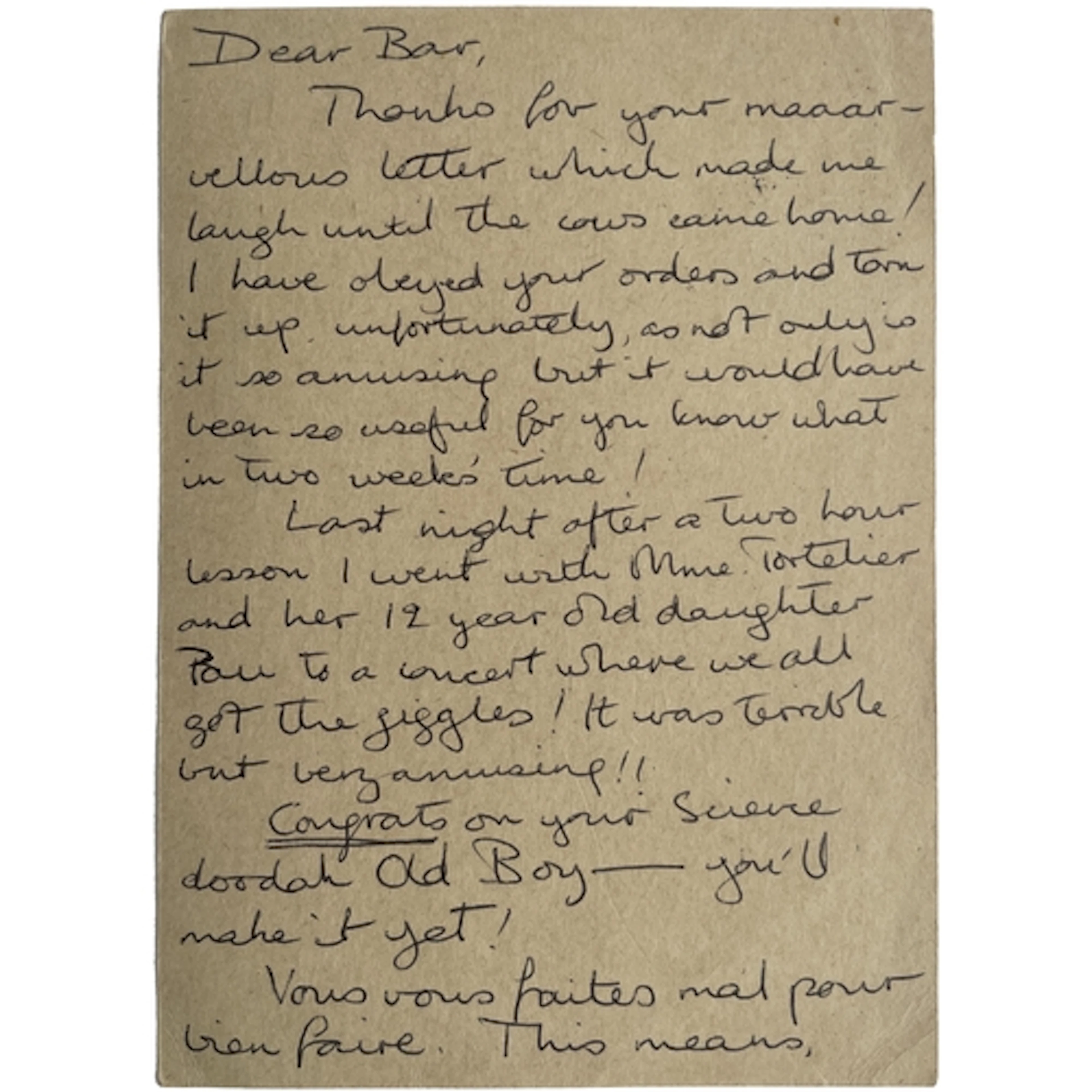 A Postletter - to Monsieur P du Pré from Jacqueline (J). (li...