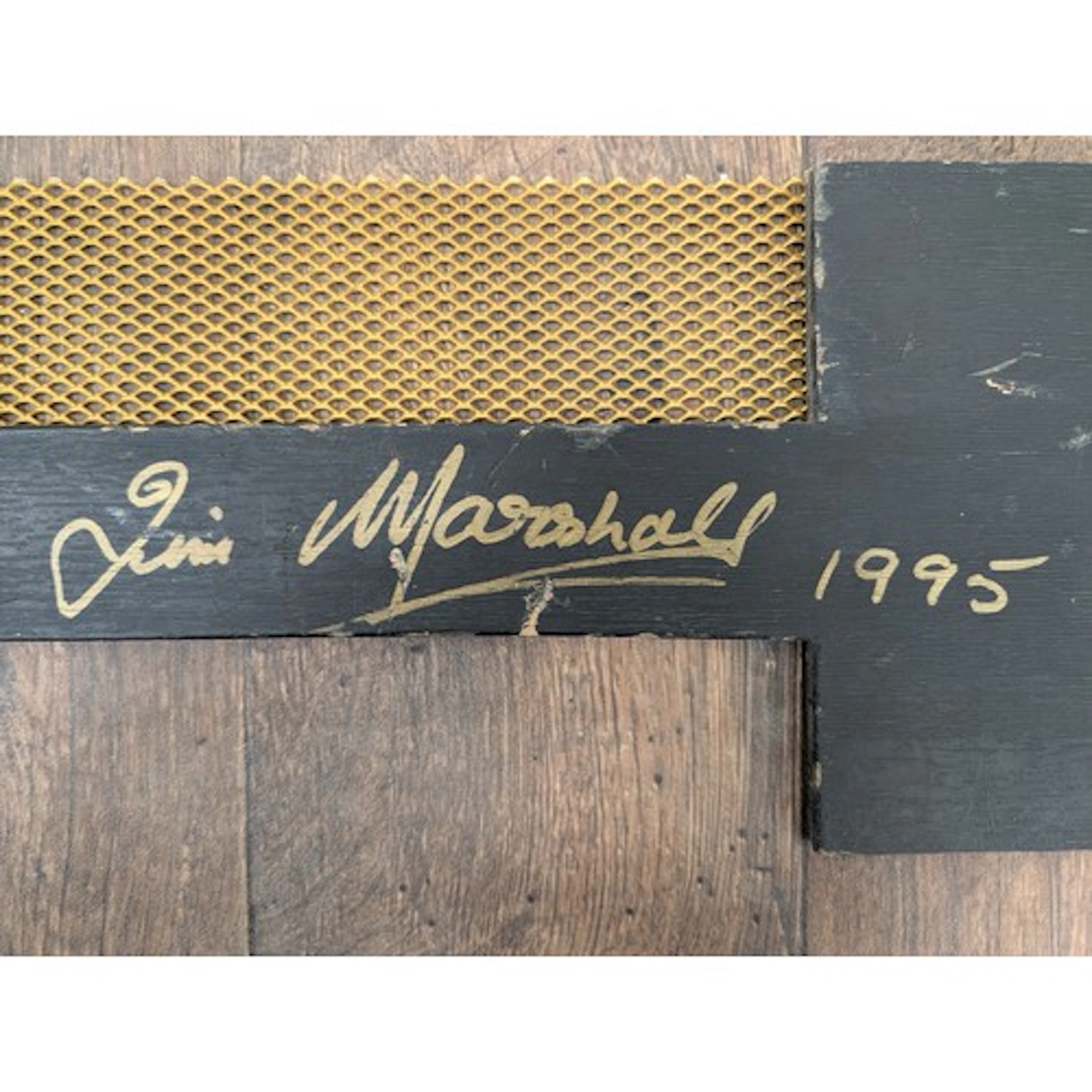 Jim Marshall autographed guitar amplifier head back panel, d...