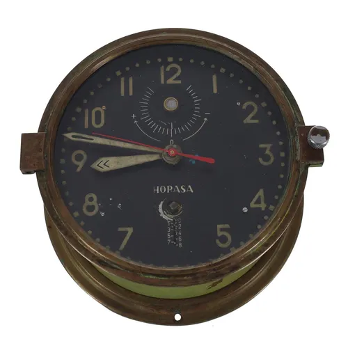 HORASA Brazilian Navy marine bulkhead clock, 6" black dial w...
