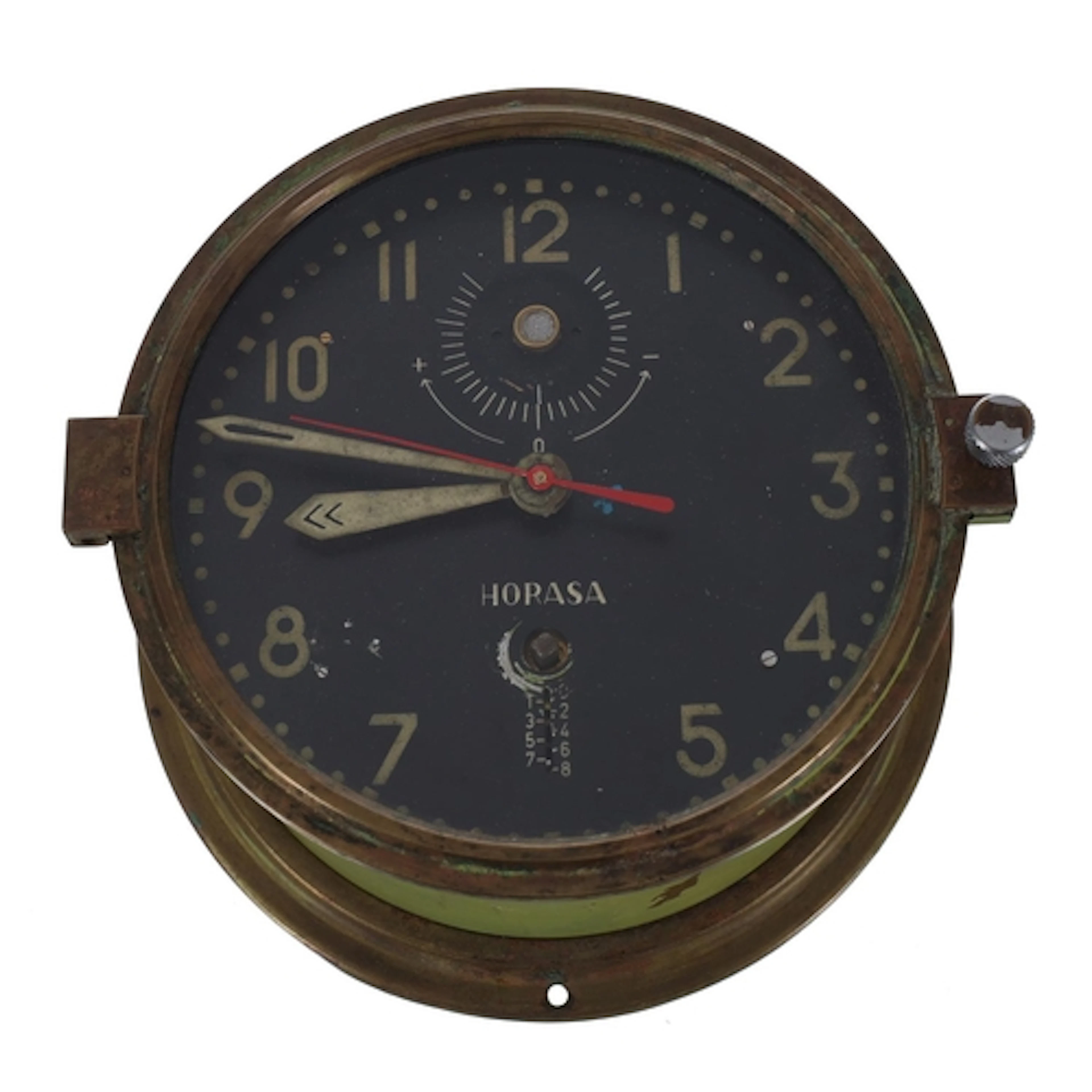 HORASA Brazilian Navy marine bulkhead clock, 6" black dial w...