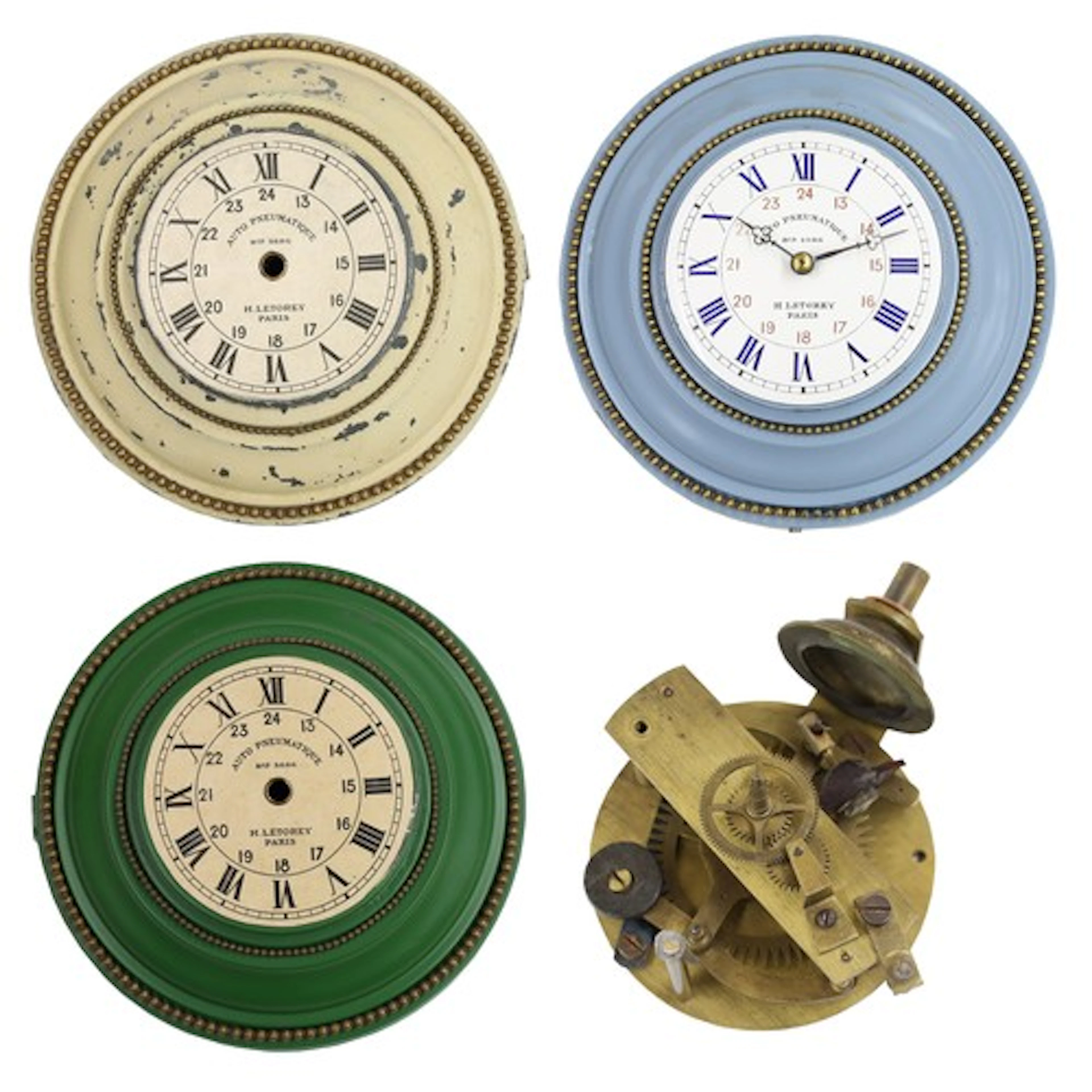 Group of three Auto Pneumatic slave wall clocks, each with R...