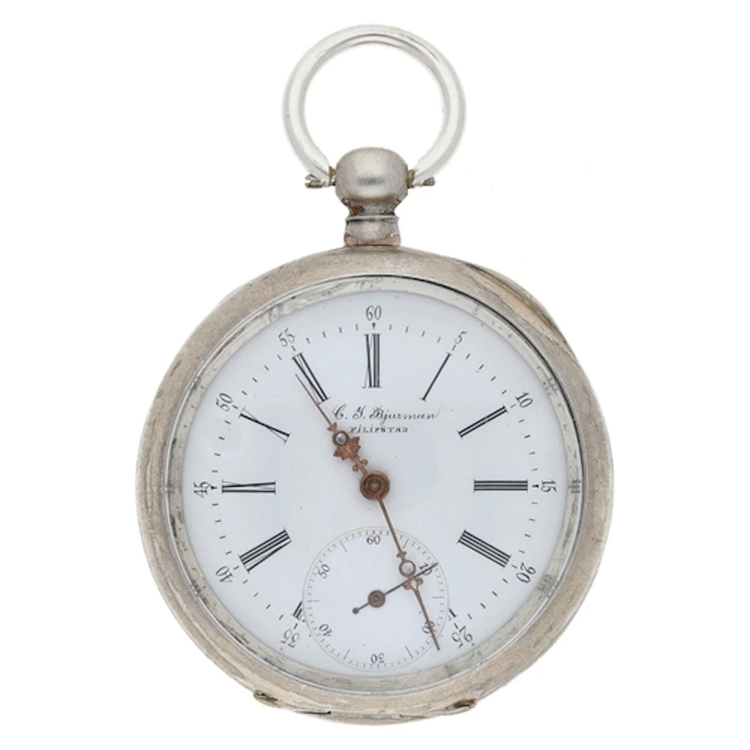 L.U.C. silver (0.800) lever pocket watch, signed gilt froste...