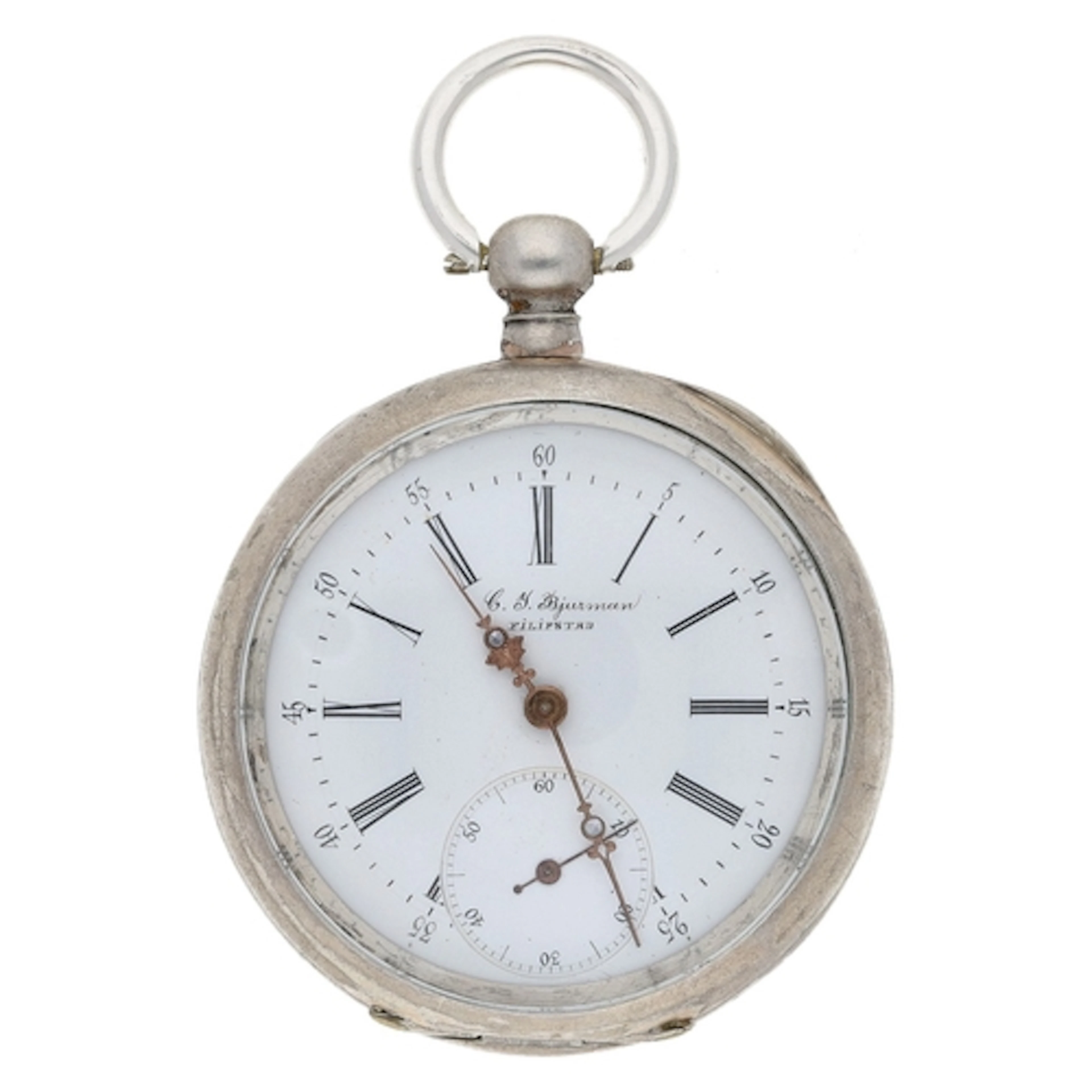 L.U.C. silver (0.800) lever pocket watch, signed gilt froste...