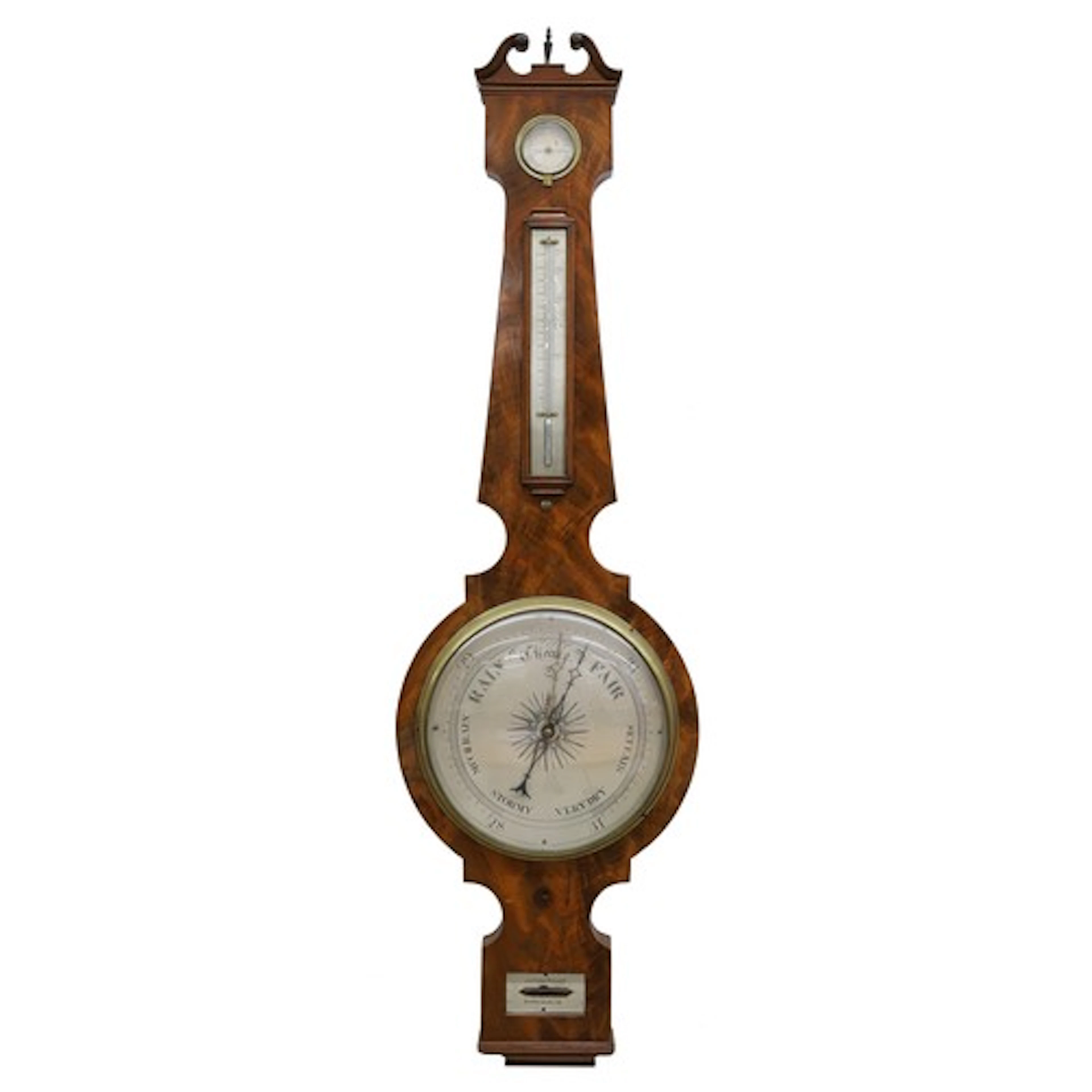 19th century mahogany wheel barometer, mounted with a hygrom...