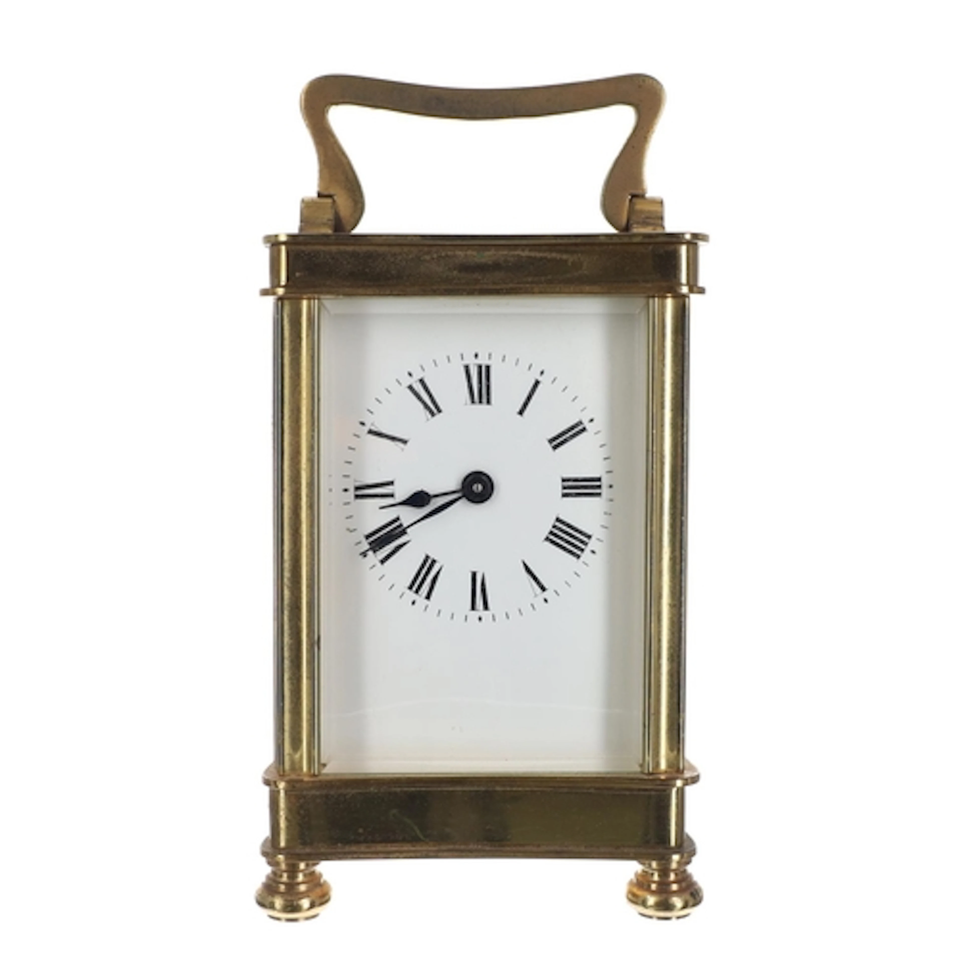 French brass carriage clock timepiece, the white dial with R...