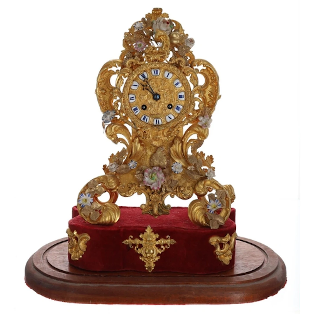 Attractive 19th century French gilt spelter and porcelain ma...