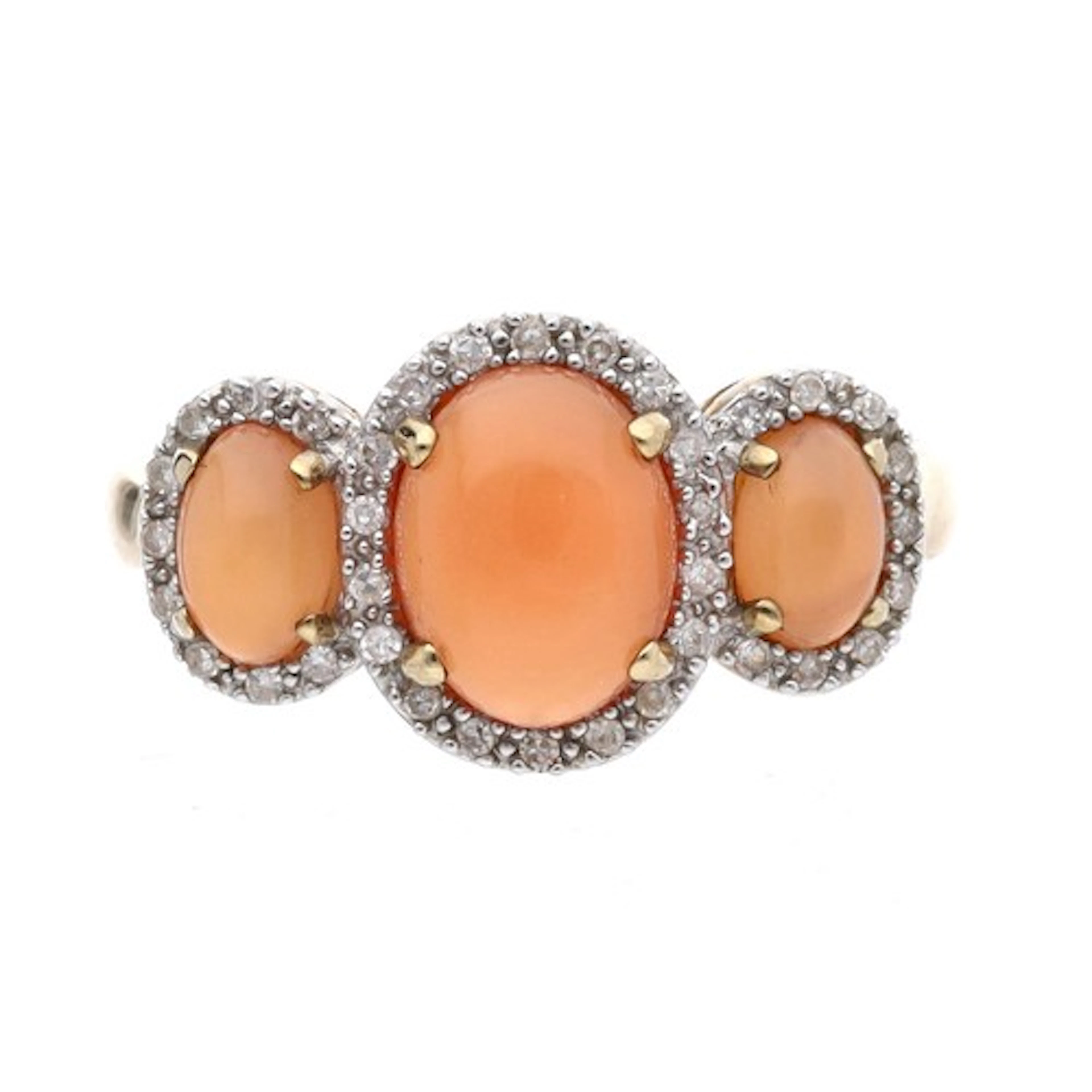 9ct triple cluster orange moonstone and diamond dress ring, ...
