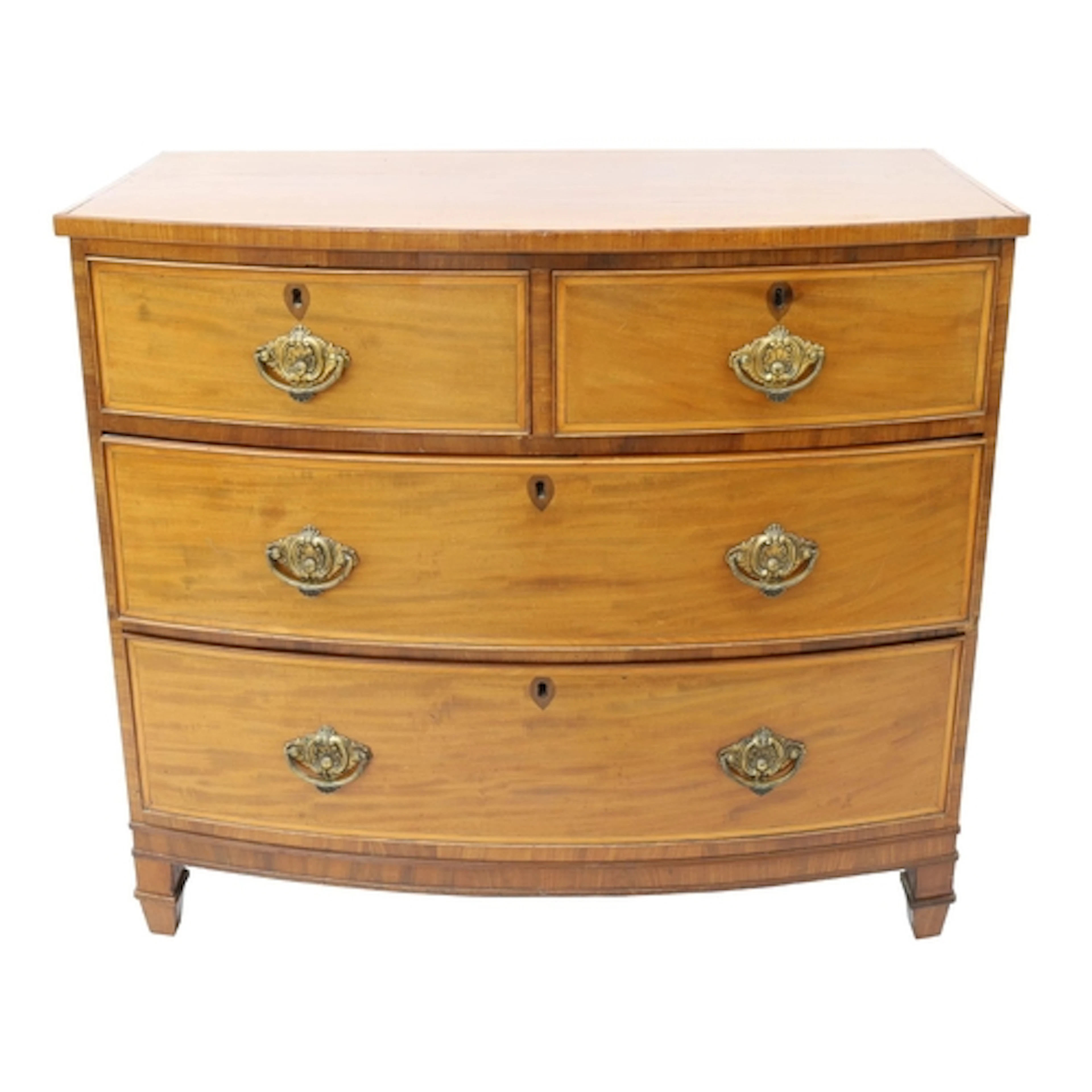 19th century mahogany bow front chest, the satinwood banded ...