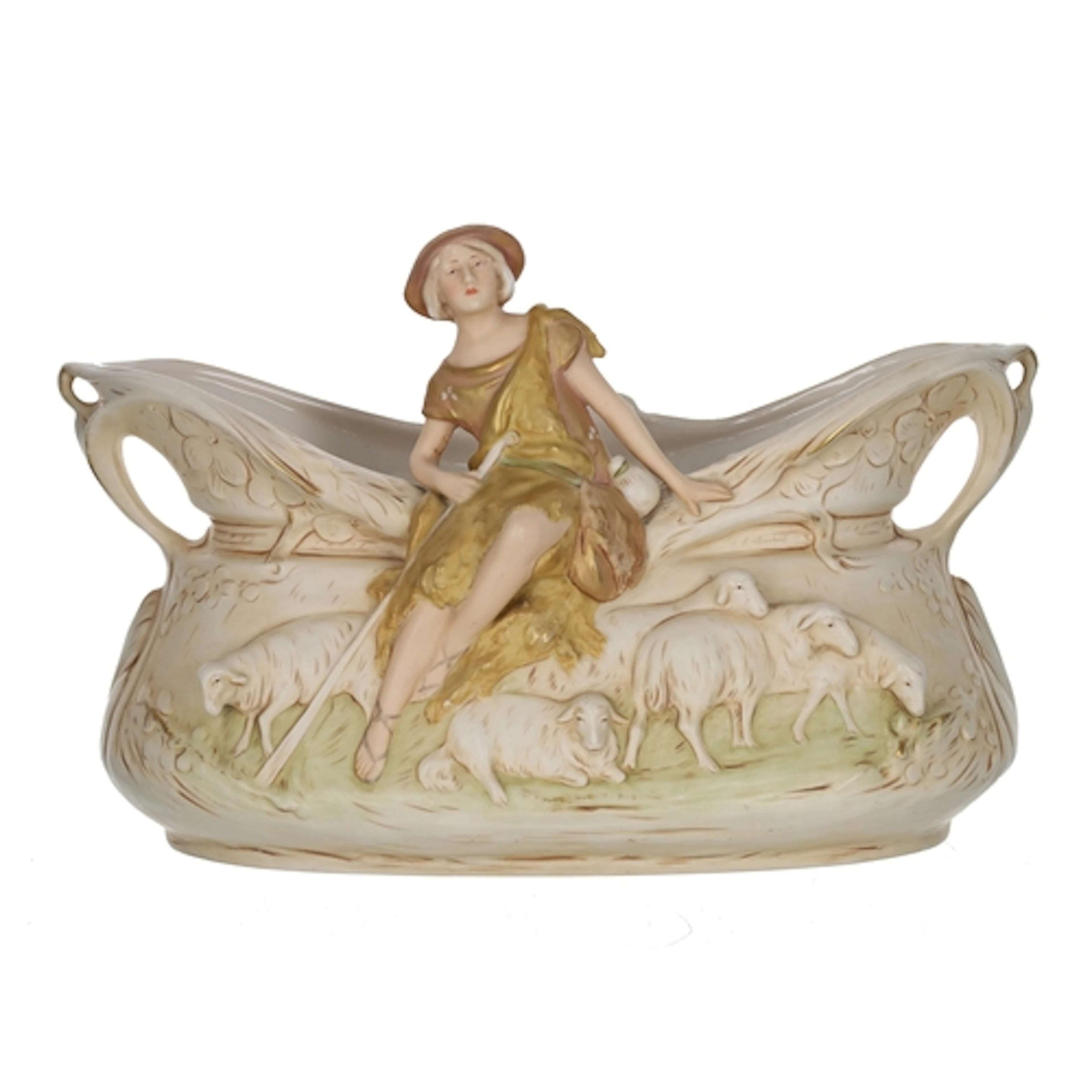 Royal Dux Art Nouveau style jardiniere of elongated oval sha...