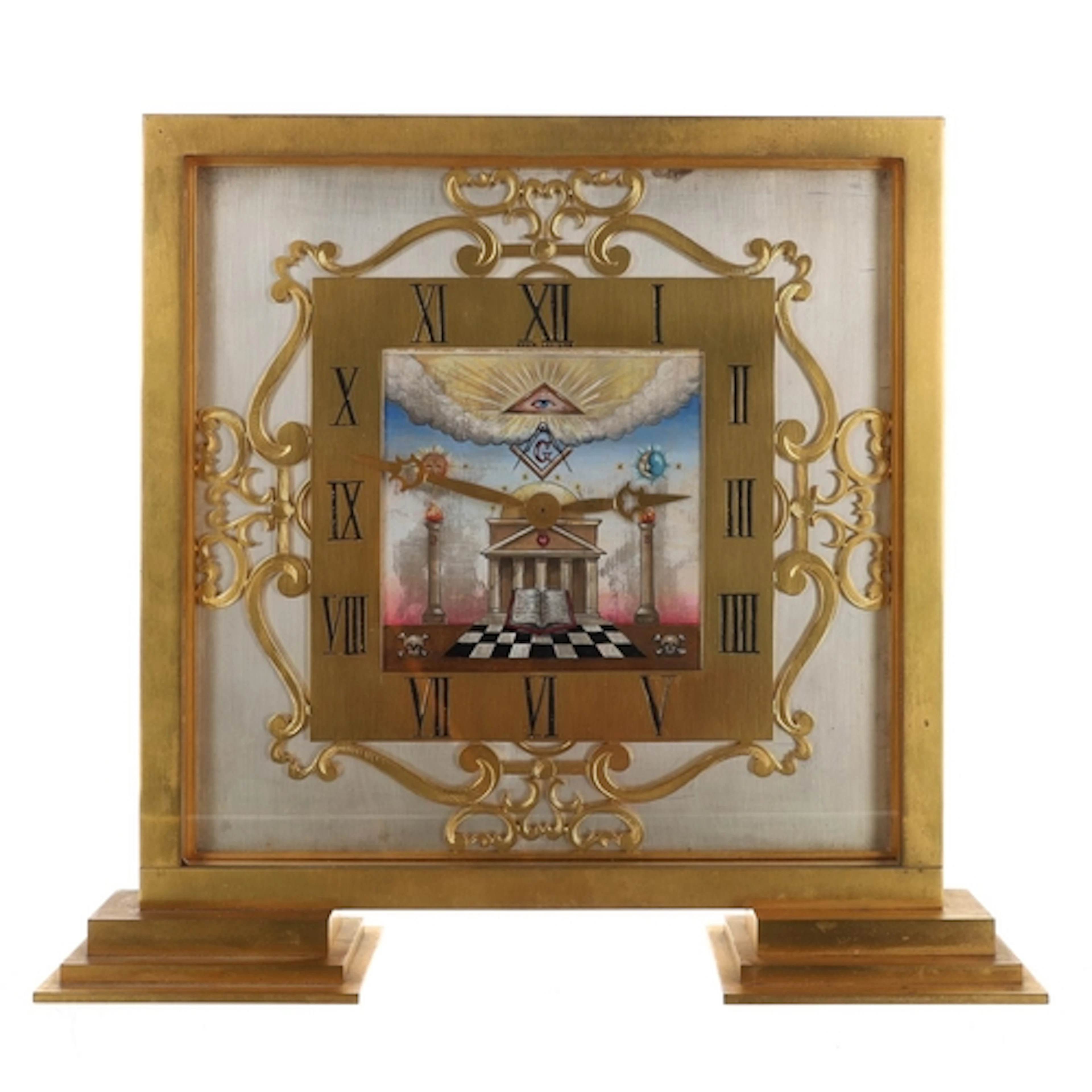 Masonic Interest - French Art Deco gilded bronze square pres...
