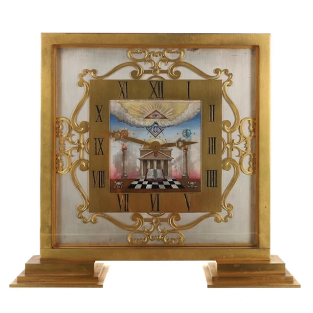 Masonic Interest - French Art Deco gilded bronze square pres...