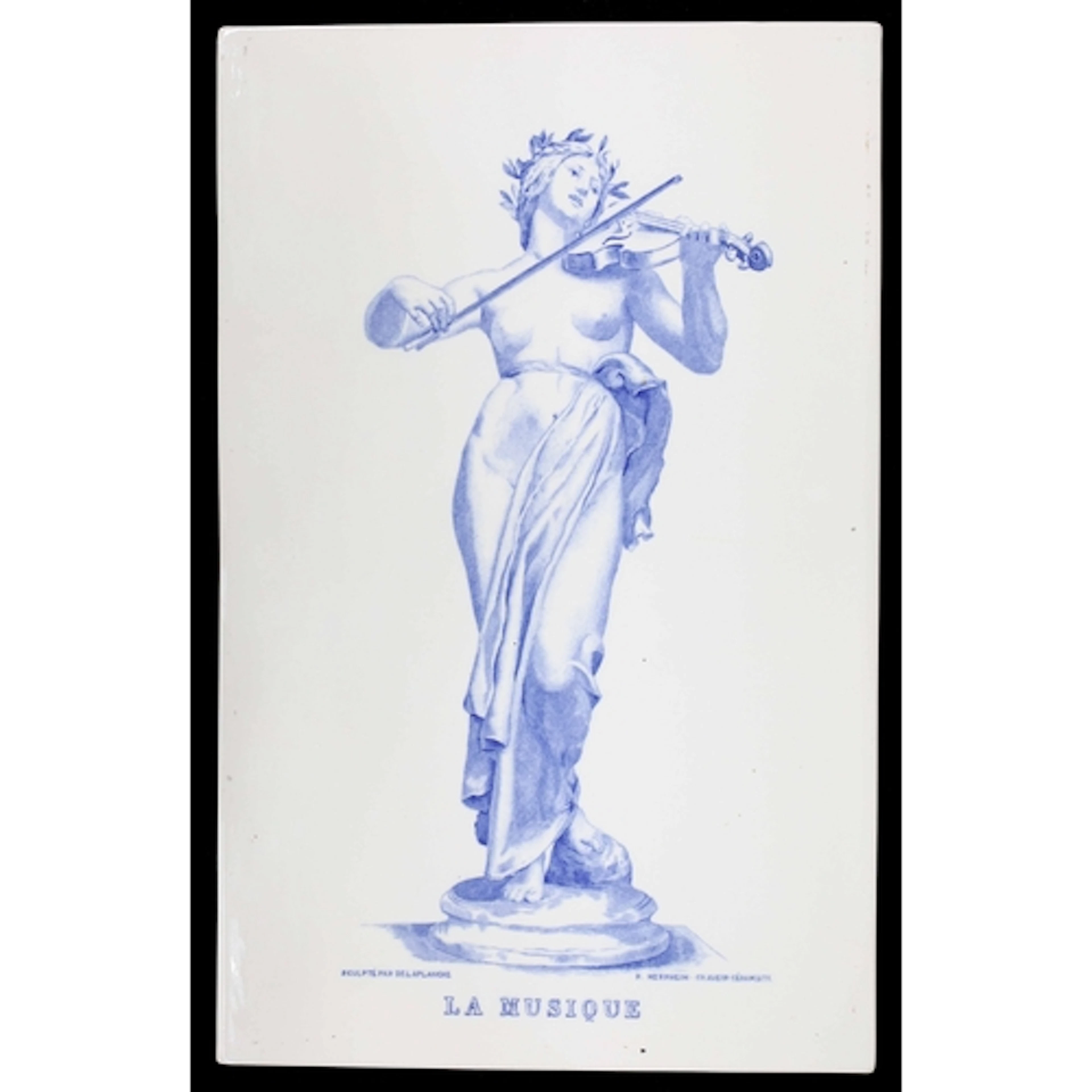 French rectangular blue and white porcelain plaque, Chalcogr...
