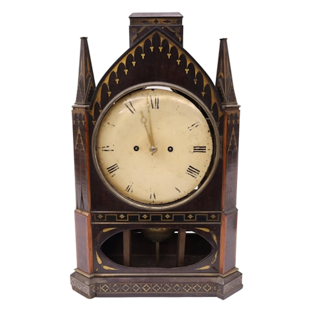 English 19th century gothic rosewood brass inlaid twin fusee...