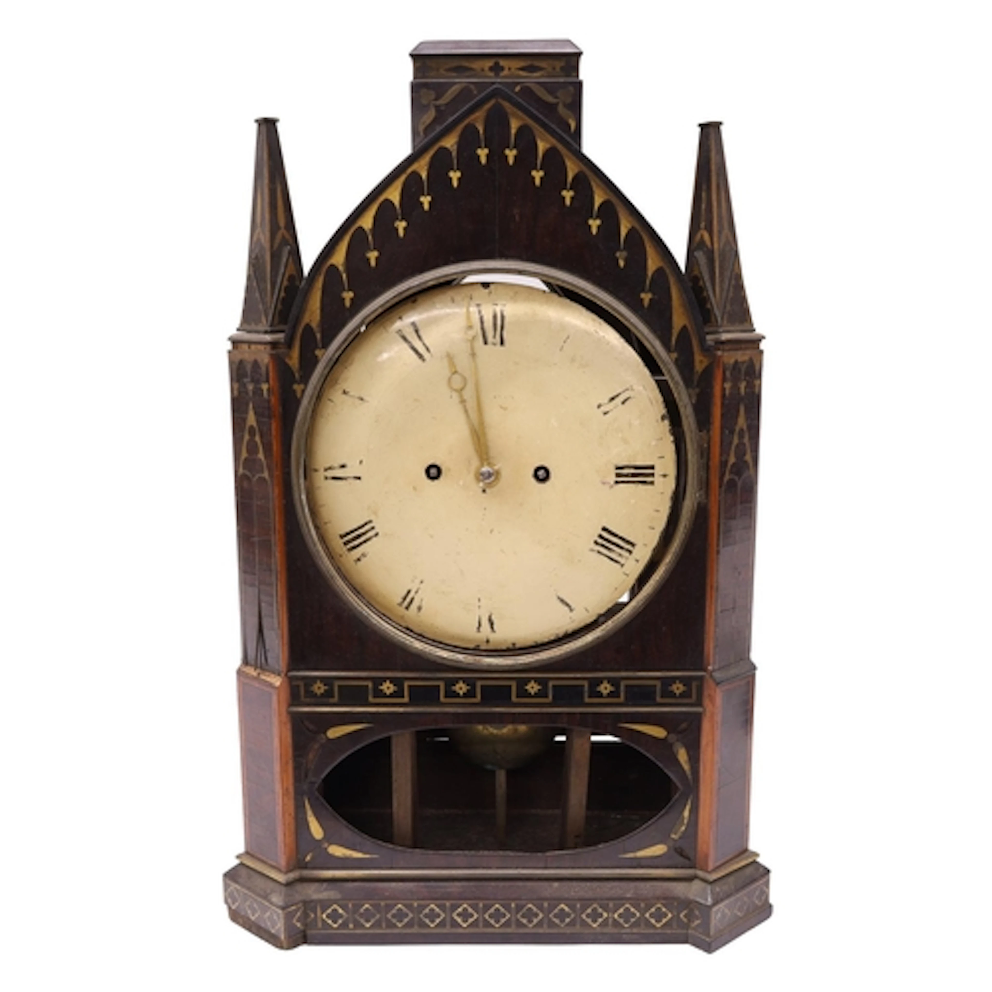 English 19th century gothic rosewood brass inlaid twin fusee...