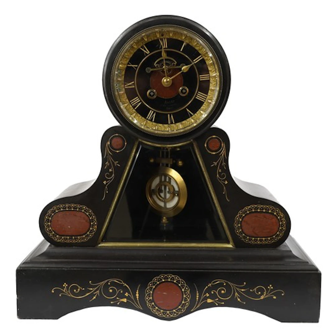 French late 19th century drumhead mantel clock, the 5" Roman...