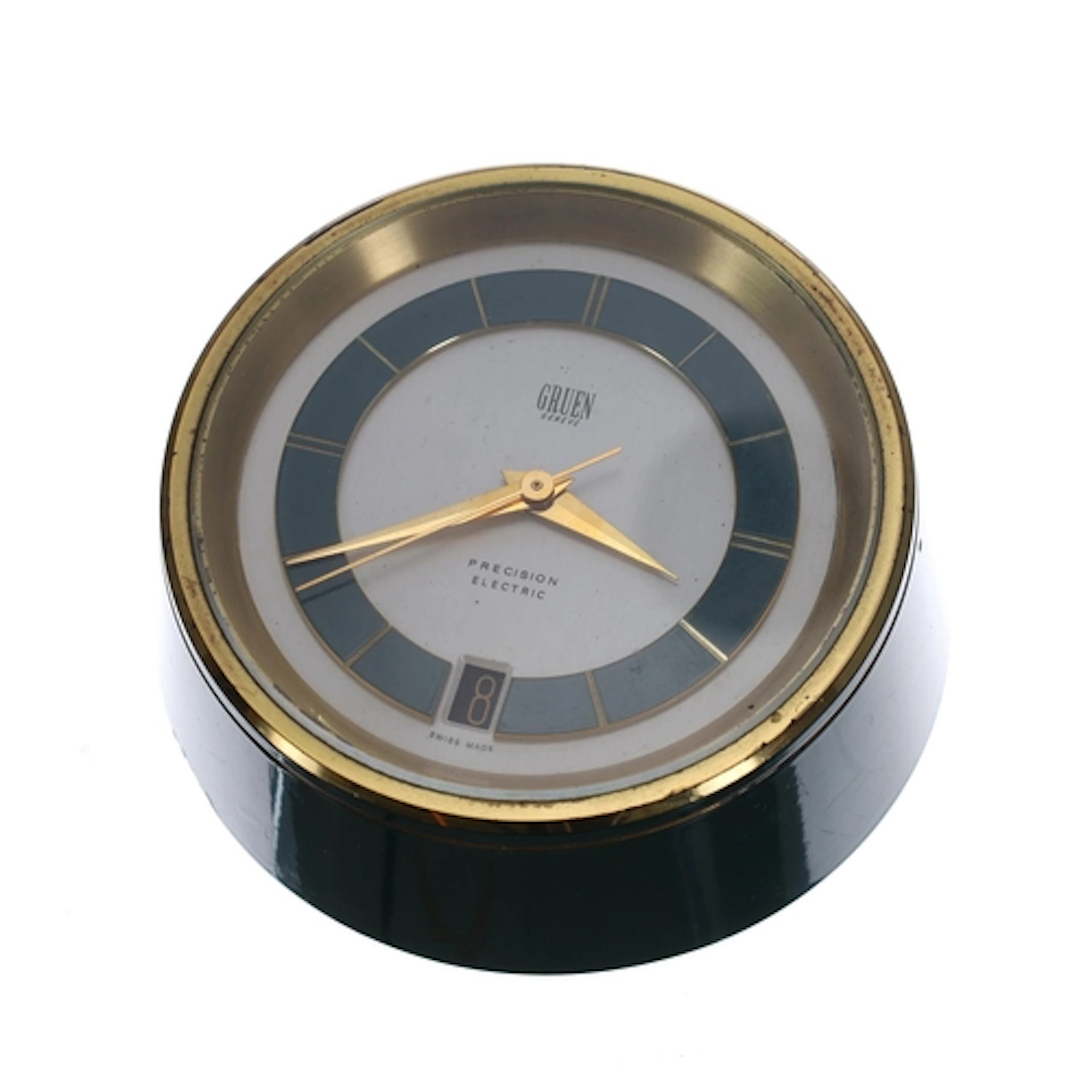 Gruen Geneve Precision Electric brass and green enamelled de...