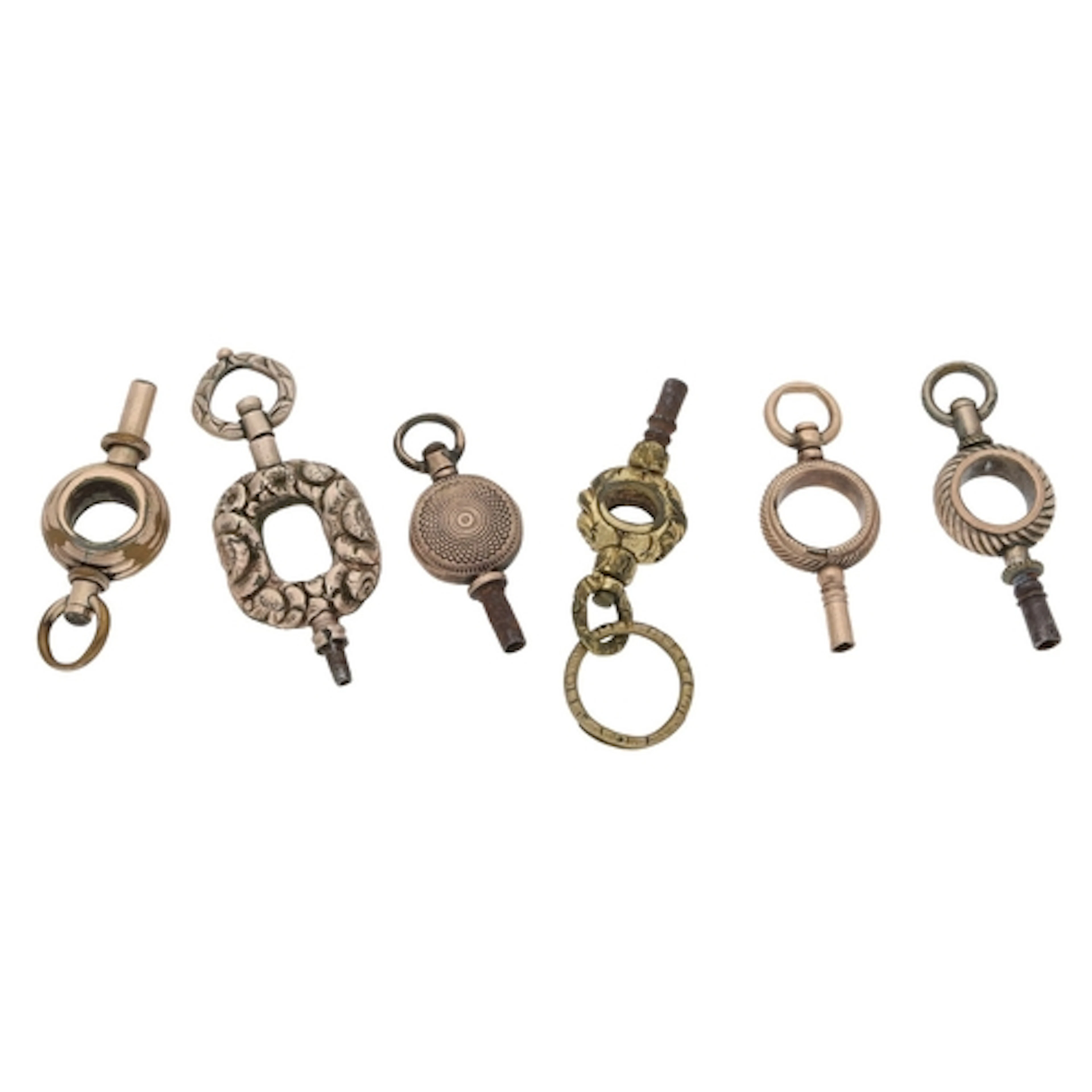 Six assorted pocket watch keys (6)
