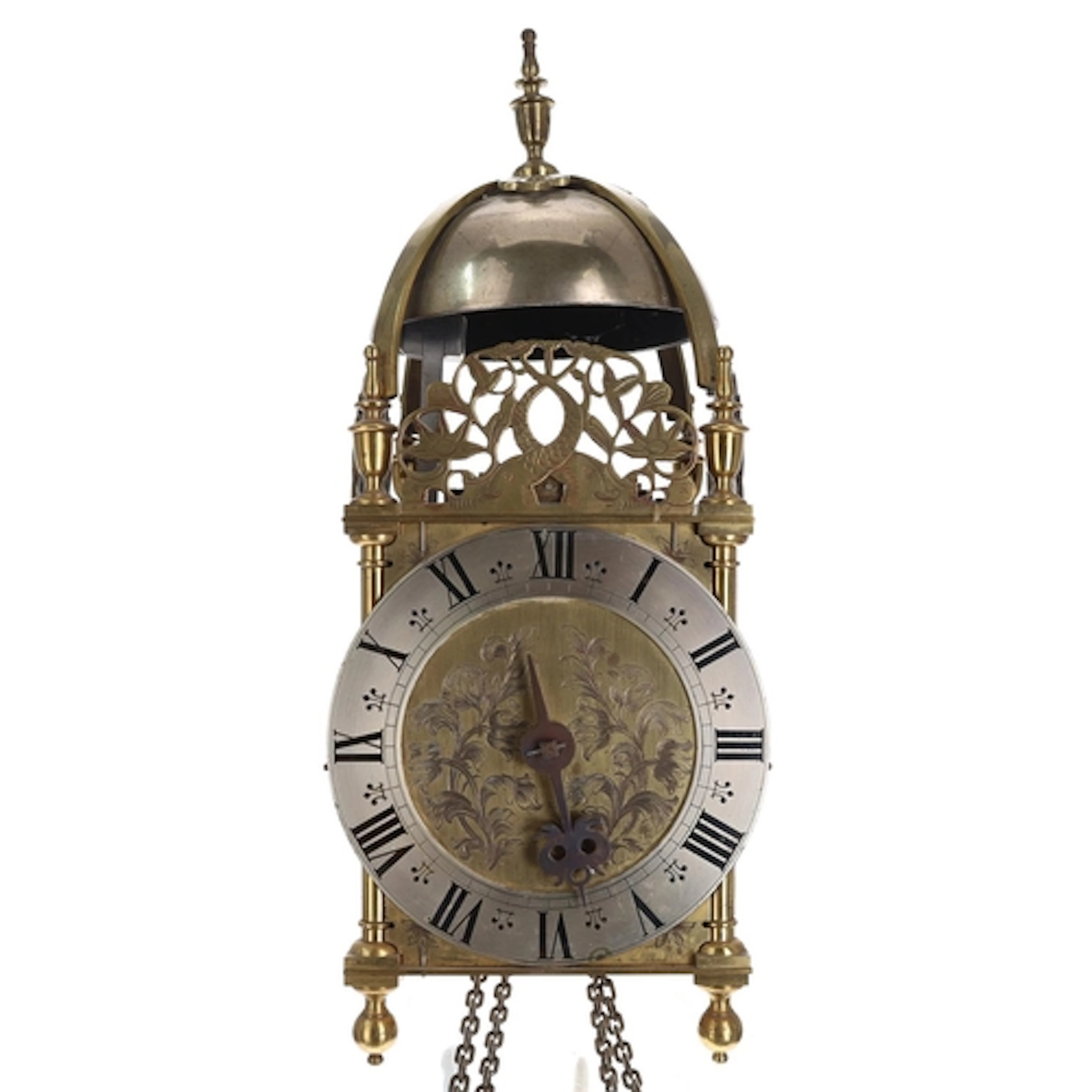 English brass verge lantern clock, the 6" silvered Roman num...