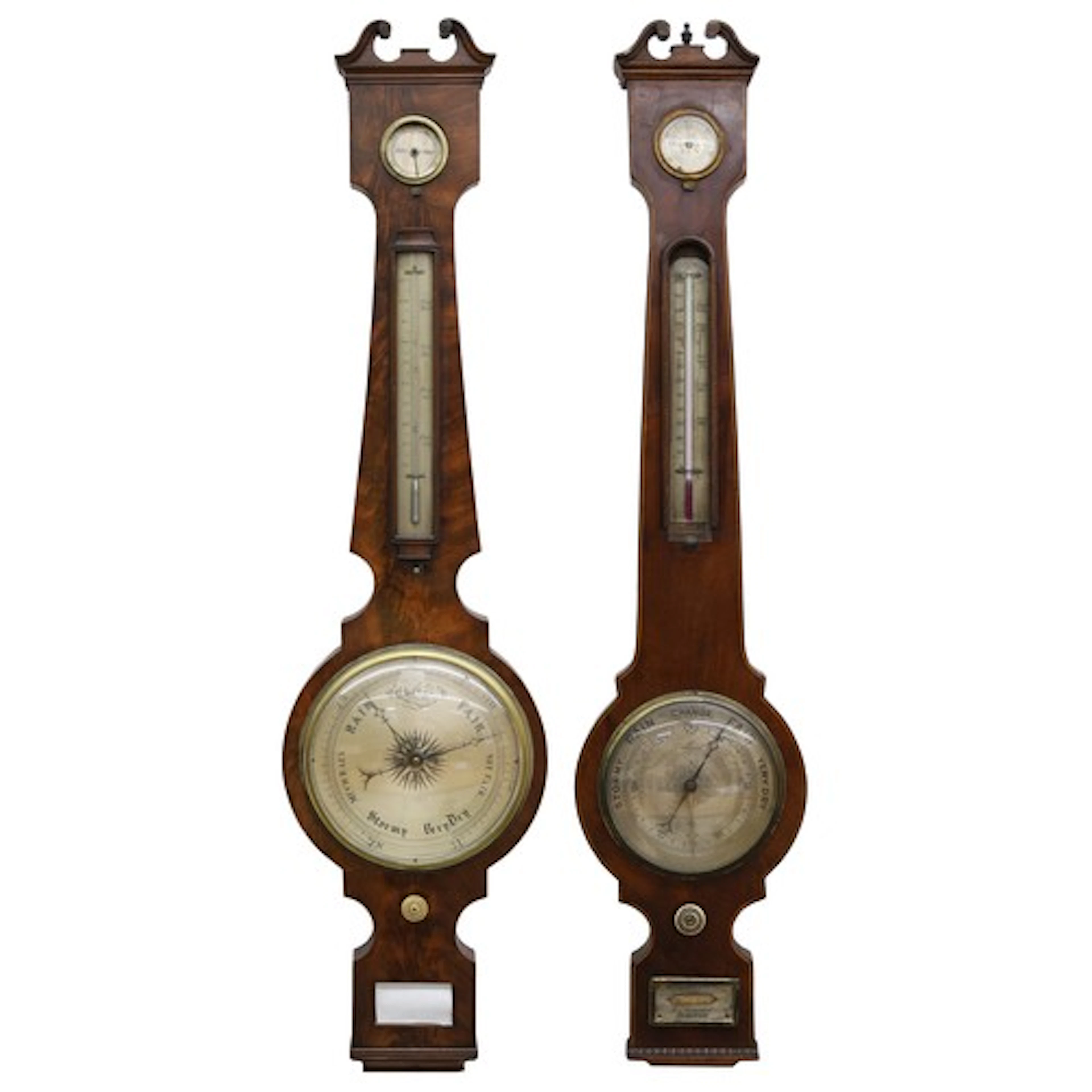 19th century mahogany barometer of slim proportions, the swa...