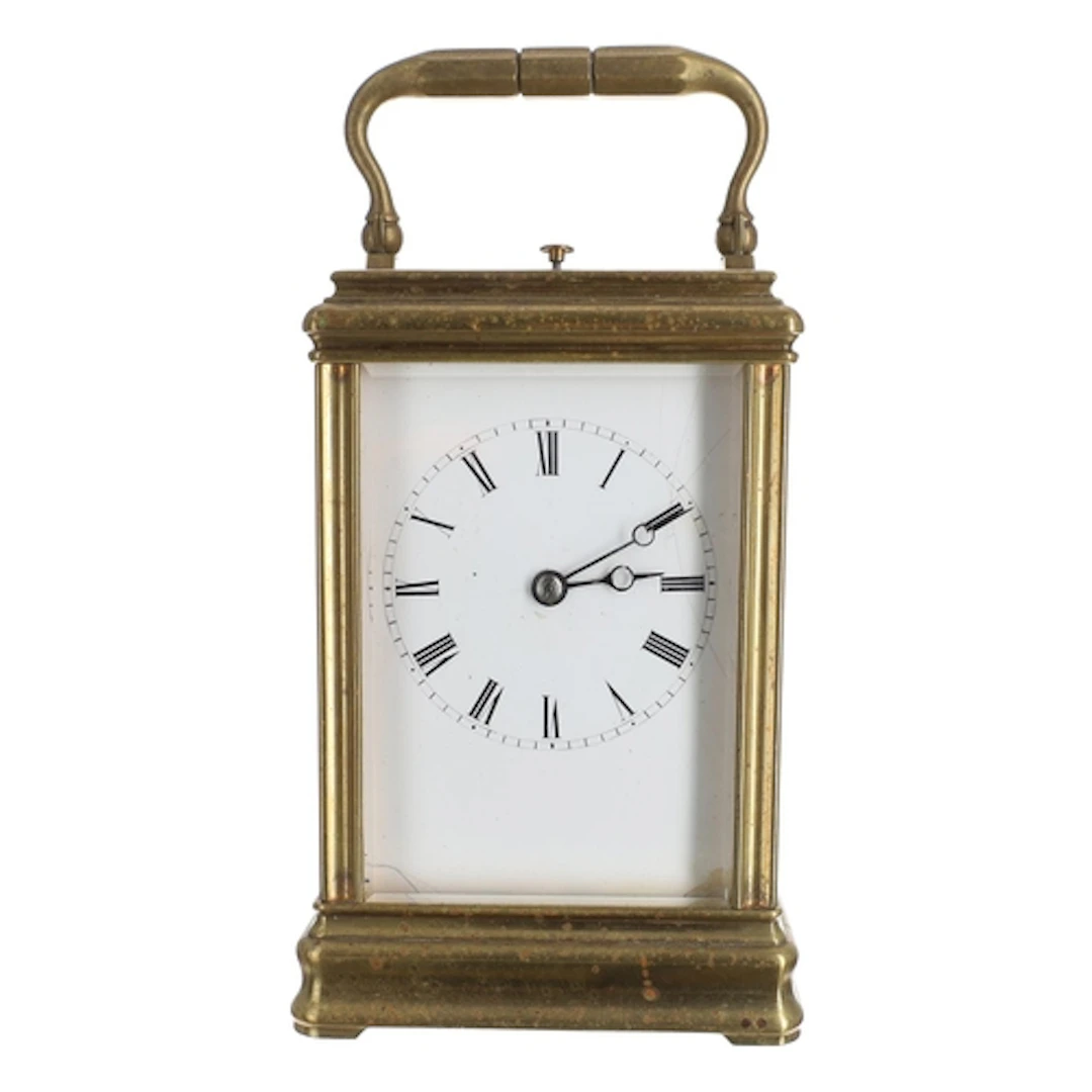 19th French Drocourt repeating gilt brass carriage clock, wi...