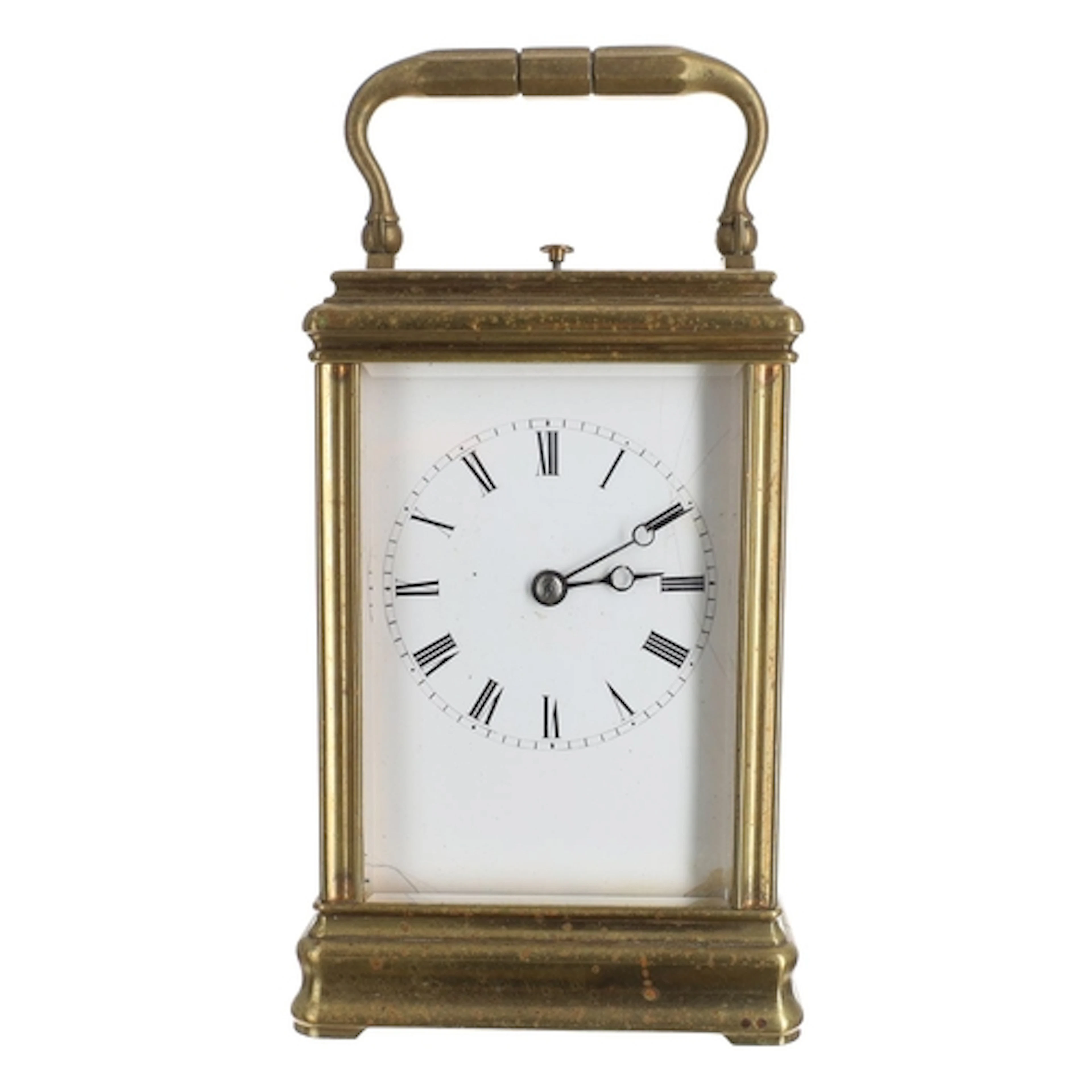 19th French Drocourt repeating gilt brass carriage clock, wi...
