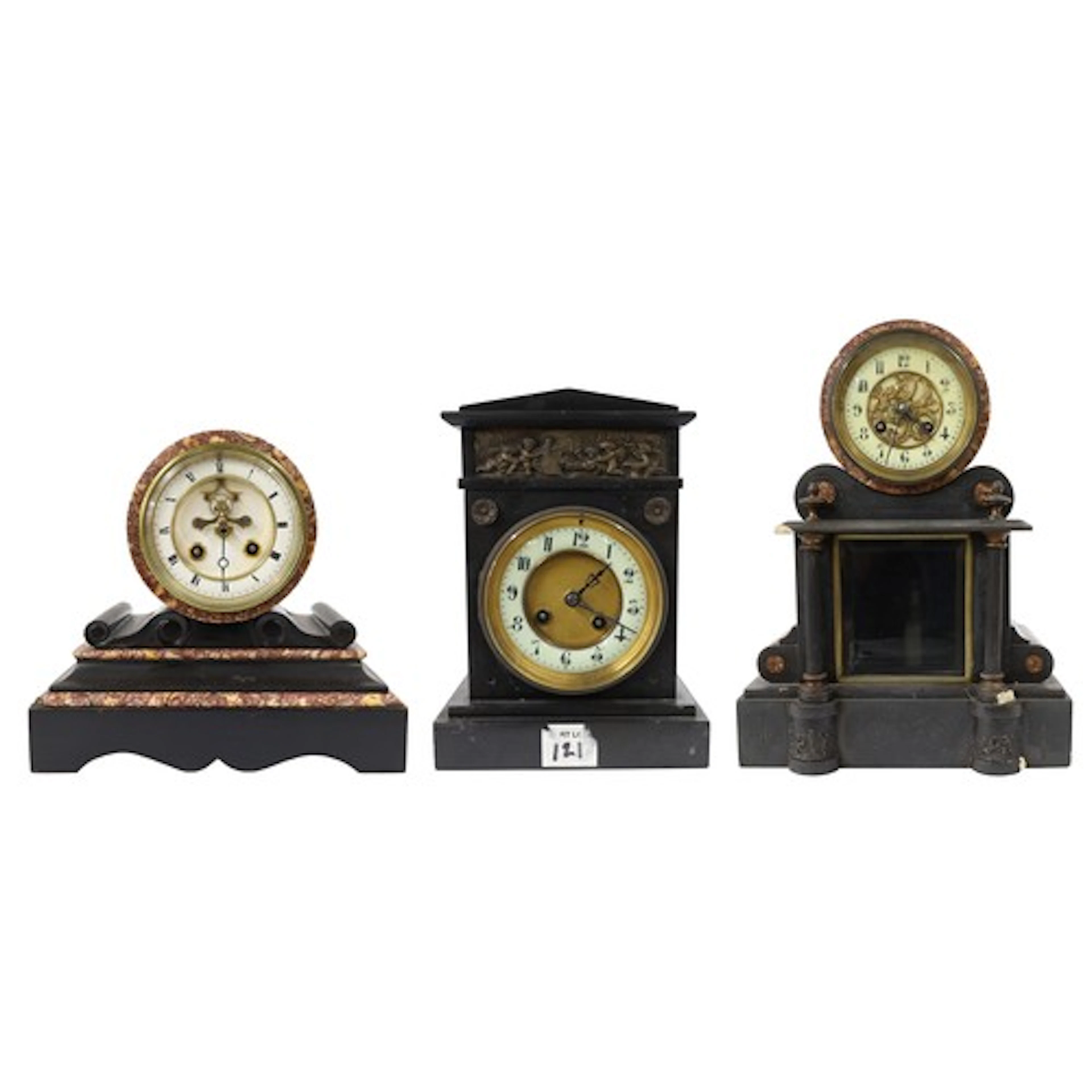 Small late 19th century French marble and black slate drumhe...