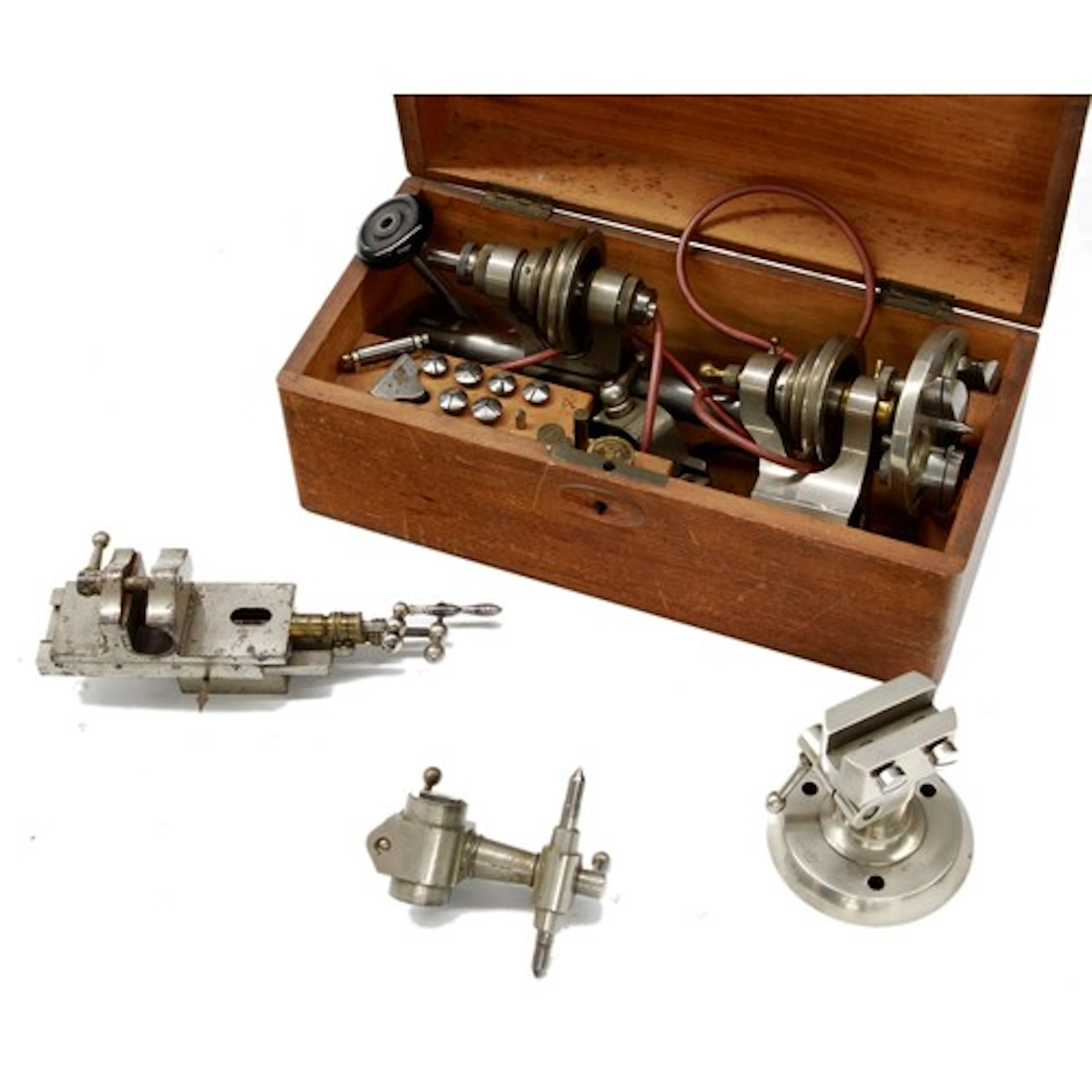 Watchmakers 8mm lathe in wooden box with compound slide rest...